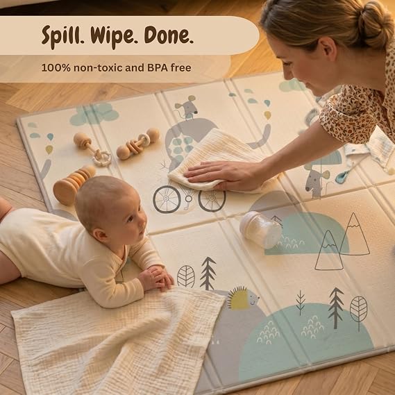 Foldable Baby Play Mat (120x120cm) – Thick, Waterproof Foam Floor Mat for Crawling & Tummy Time – Portable, Soft Playmat for Newborns, Infants & Toddlers – Easy Clean Design