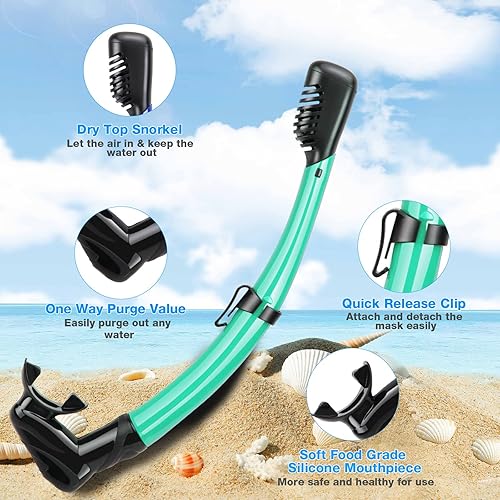 Miniatura 5 de PIYAZI Equipo de esnórquel para adultos, juego de esnórquel con parte superior seca HD panorámica de visión amplia, paquete de buceo antifugas y