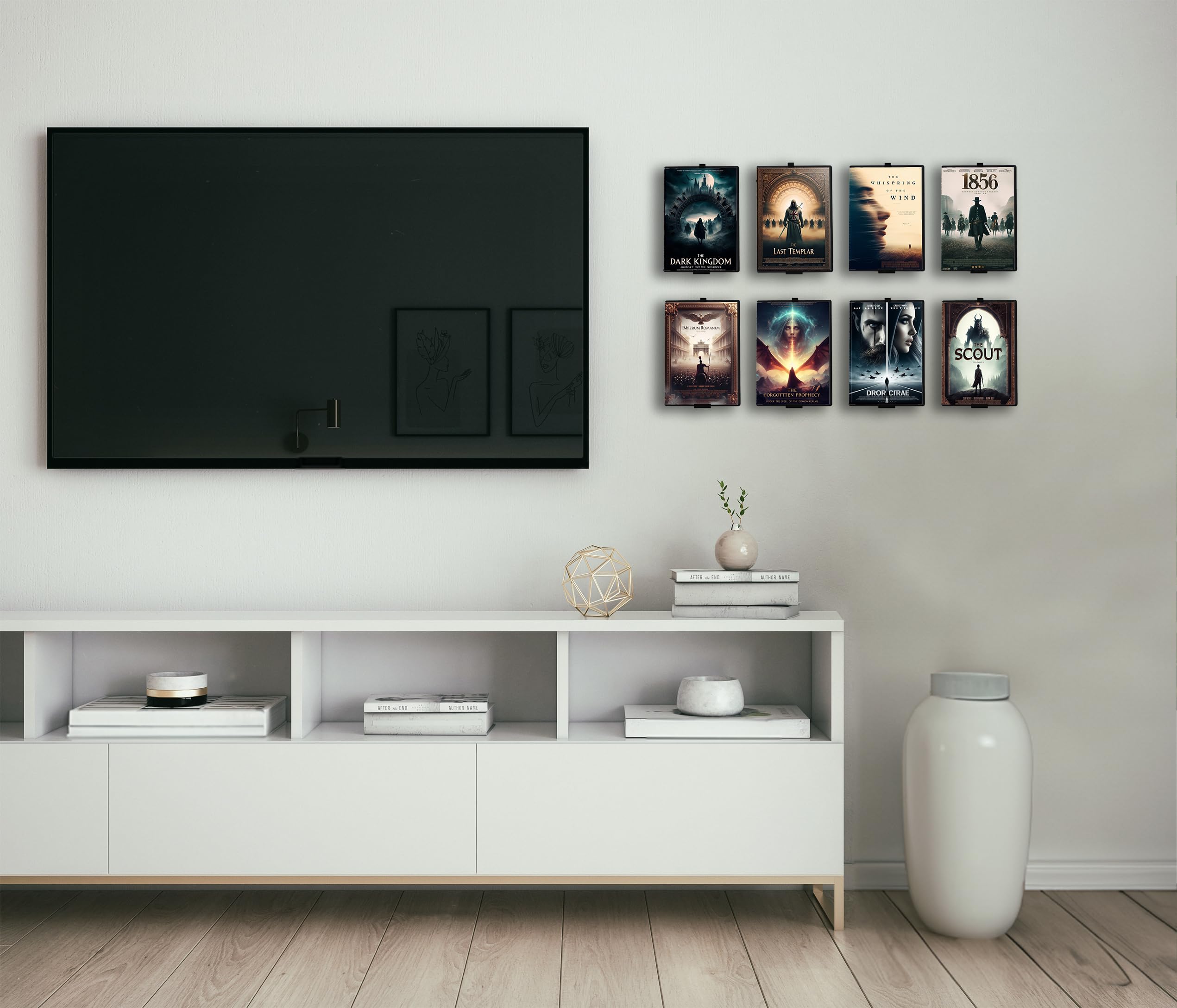 Supporto da parete per DVD, autoadesivo, non forare, minimalist, set da 8