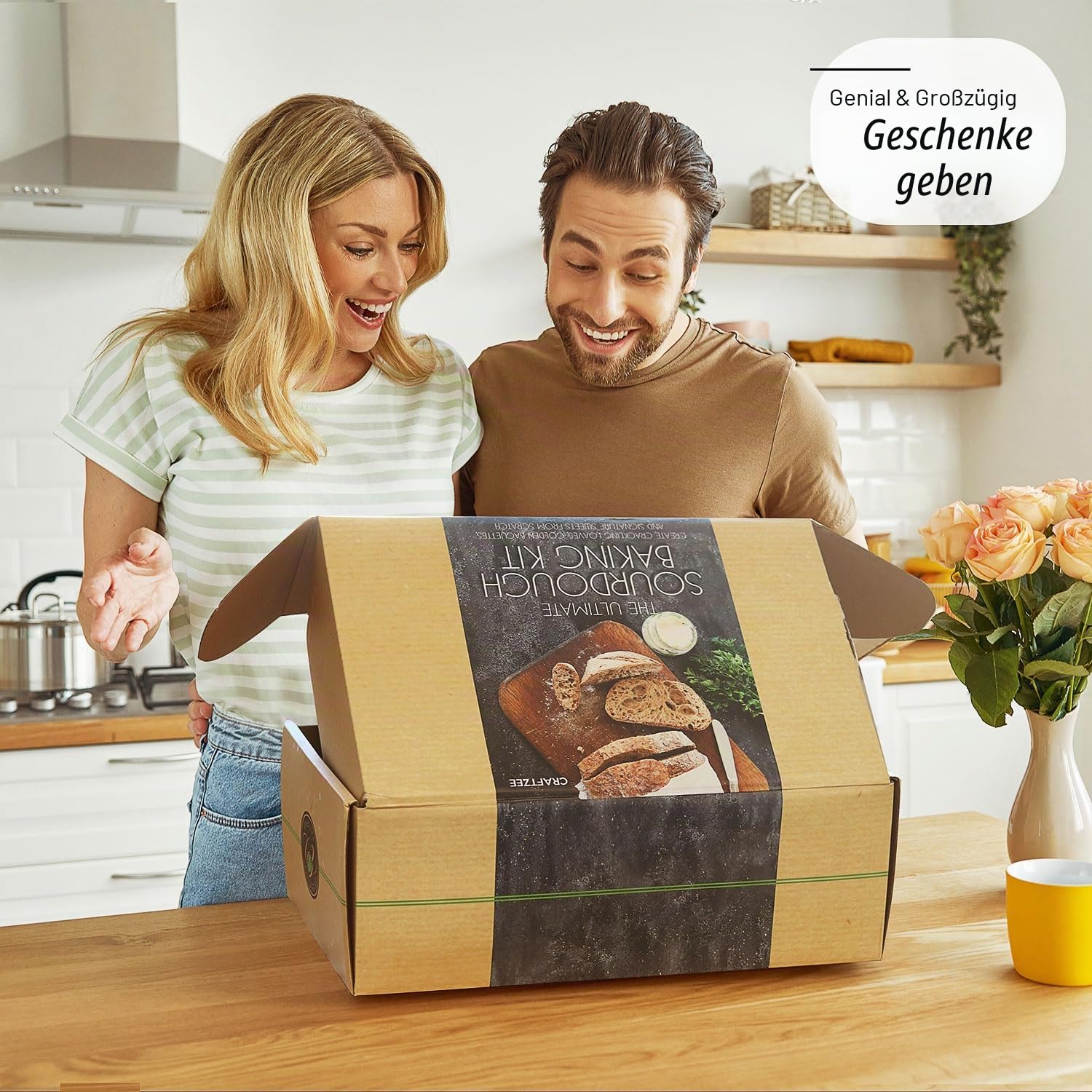 Super All Inclusive Sauerteig-Starter-Set mit Topf, 1000 ml Starterglas, 4 Banneton-sichere Körbe, Schaber, Waage, Rezeptbuch, Brotbackwerkzeuge und mehr