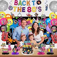 Vista 5 de 80s Party Decorations Includes Backdrop, Banner, Hanging Swirls, Foil & Latex Balloons, Cake & Cupcake Toppers, Honeycomb Centerpieces for 80s 90s