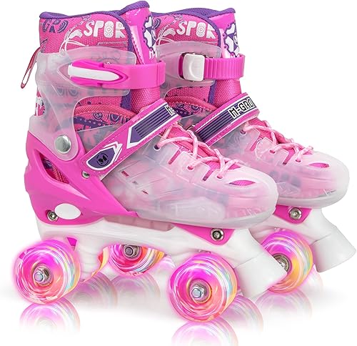 M-GRO Patines ajustables para niños, patines de 8 ruedas para niños, patines para niñas y niños, tamaño ajustable adecuado para uso en interiores y