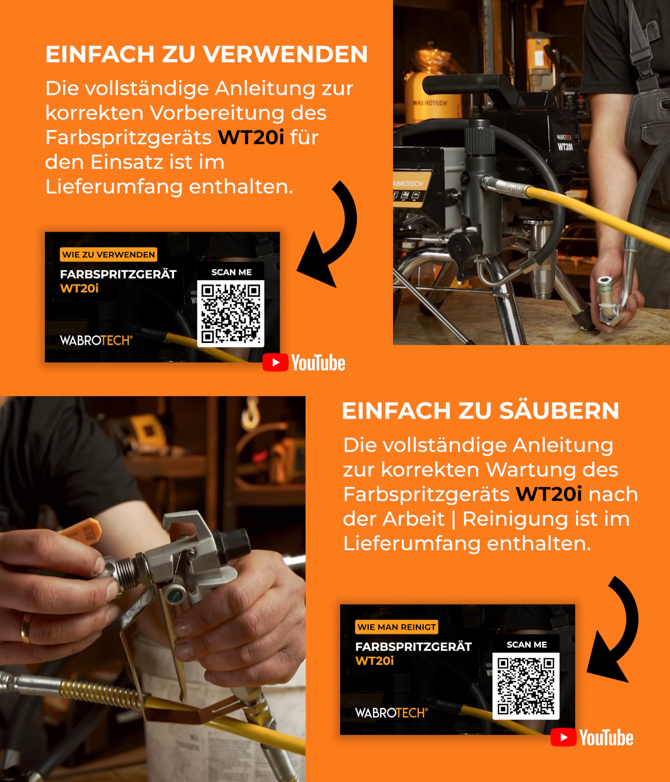 WT20i Farbsprühsystem Wandfarbe 1100 W - 210 Bar Hochdruck Airless Farbsprühgerät - Airless Spritzgerät 2 L/min - Farbspritzgerät 30000 m2/J - Lackierpistole mit Schlauch 15 m - 1/4"