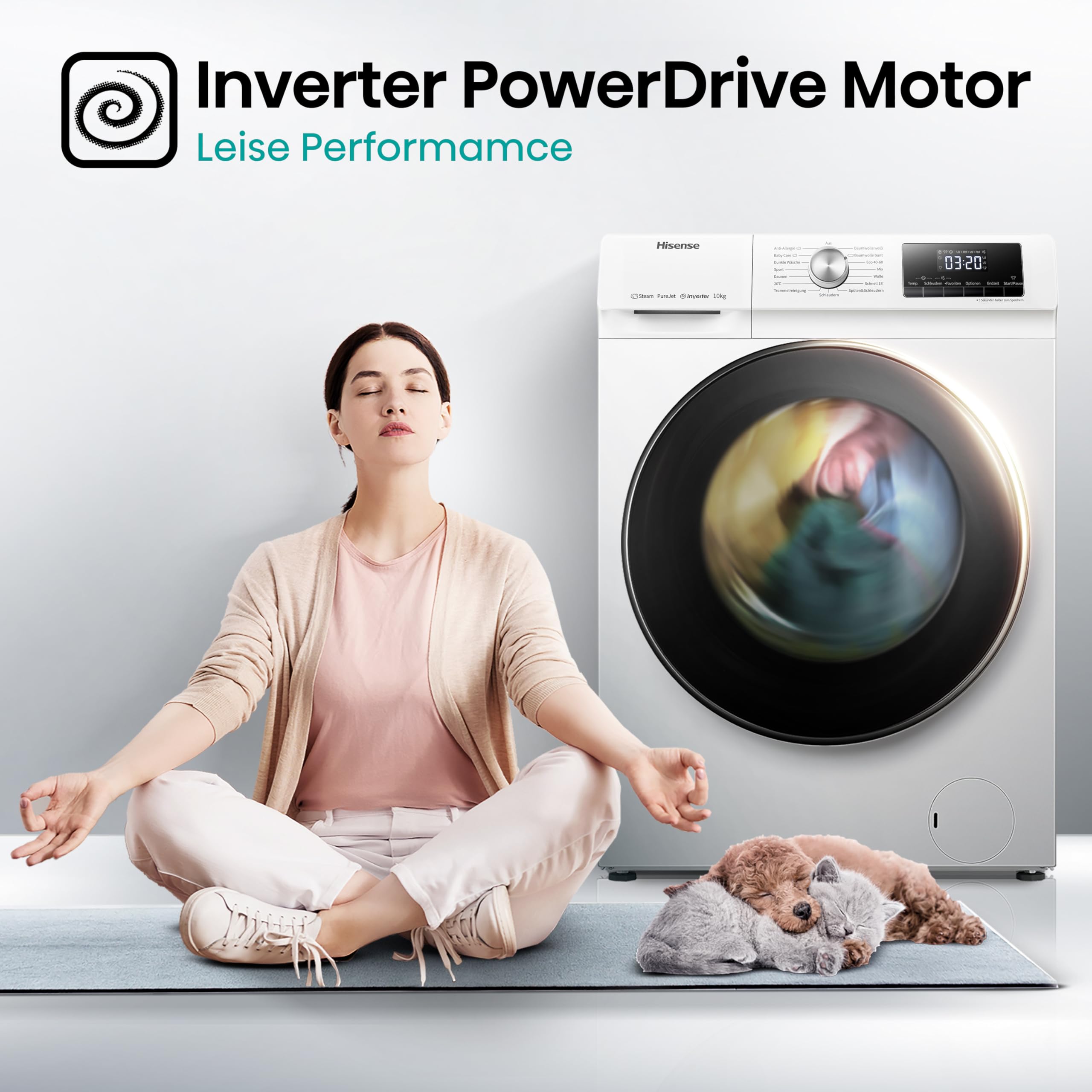 Hisense WFQA1014EVJM Waschmaschine mit Dampffunktion/10 kg/AquaStop /1400 U/min /15 Programme/Inverter PowerDrive Motor/Edelstahltrommel/Kindersicherung/Trommelreinigung/Weiß