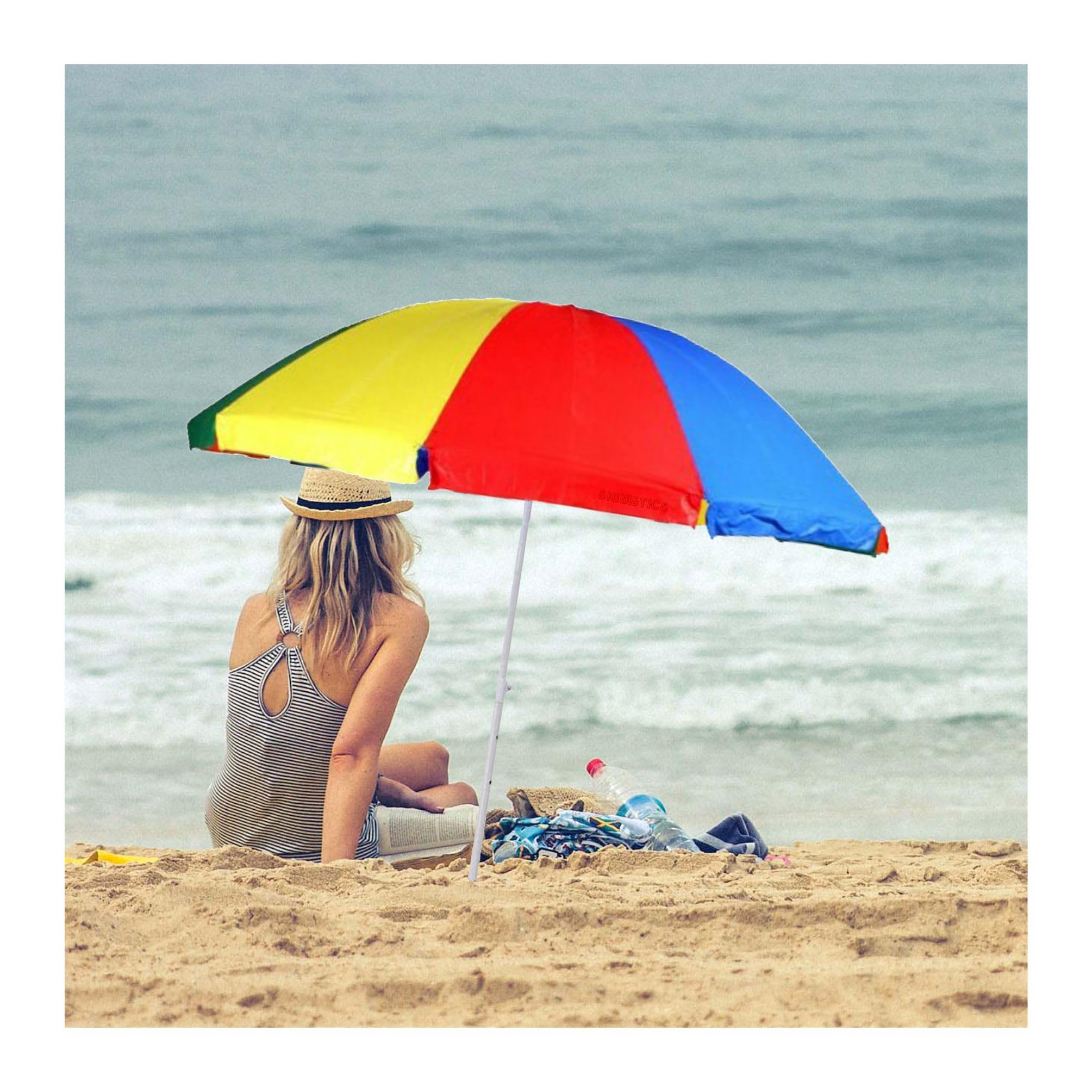 SIGNISTICS 7ft Rainbow Multicolour Folding Outdoor Umbrella with Extension Rod, for Garden, Patio, Beach & Café (Canopy with Pole, No Stand) 4