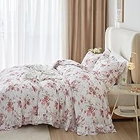 Vista 51 de VM VOUGEMARKET Linda funda de edredón de fresa tamaño matrimonial, juego de ropa de cama de frutas 3 piezas, funda de colcha de algodón color crema