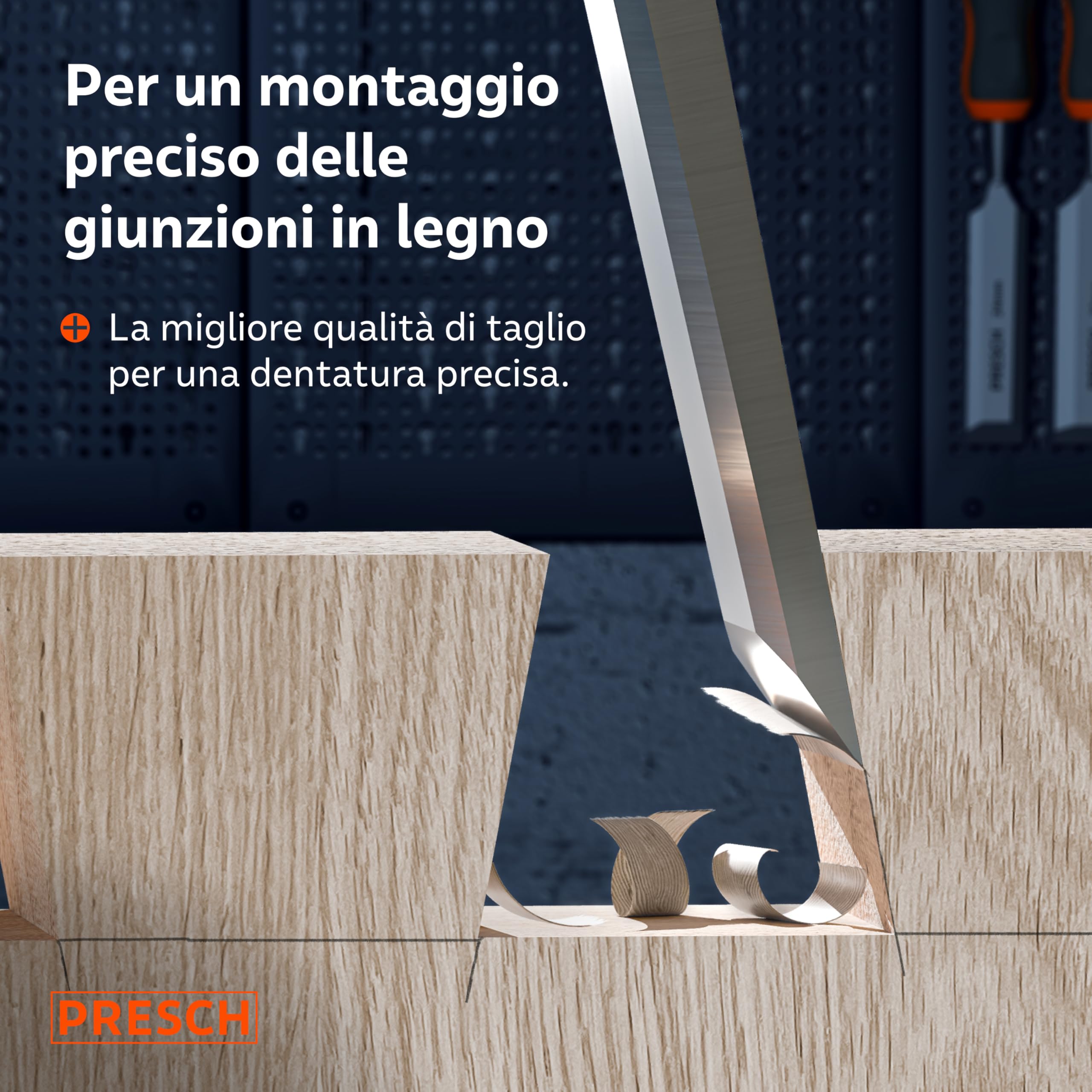 Presch Scalpello per legno 16mm - Completamente levigato per utilizzo immediato - Per professionisti con 25° angolo e robusta battuta in metallo - Impugnatura ergonomica per presa sicura