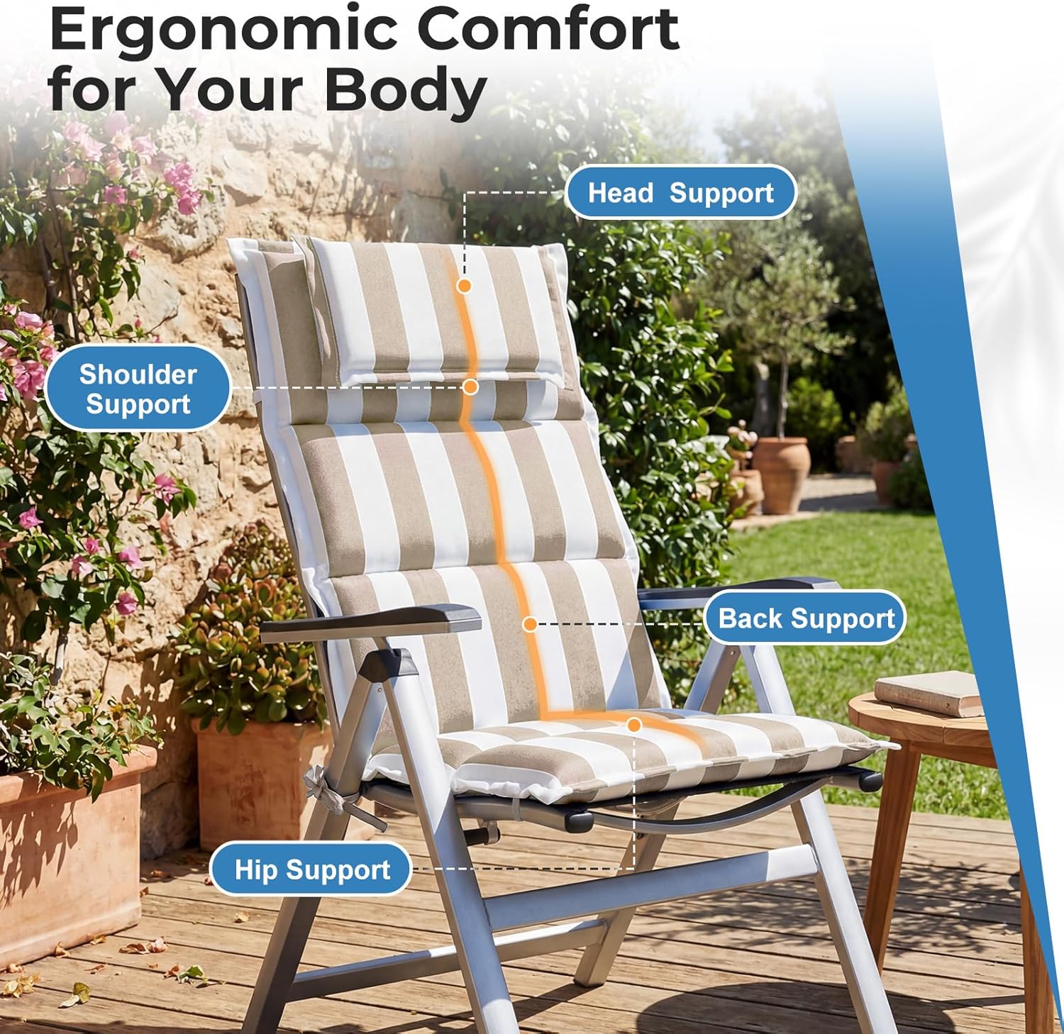 COWVIE High Back Patio Chair Cushions Set of 2 for Outdoor Rocking Chairs, 47 x 21 x 2.9 Inch Patio Flanged Seat Cushions with Headrest for Adirondack Chairs, Dining Chairs