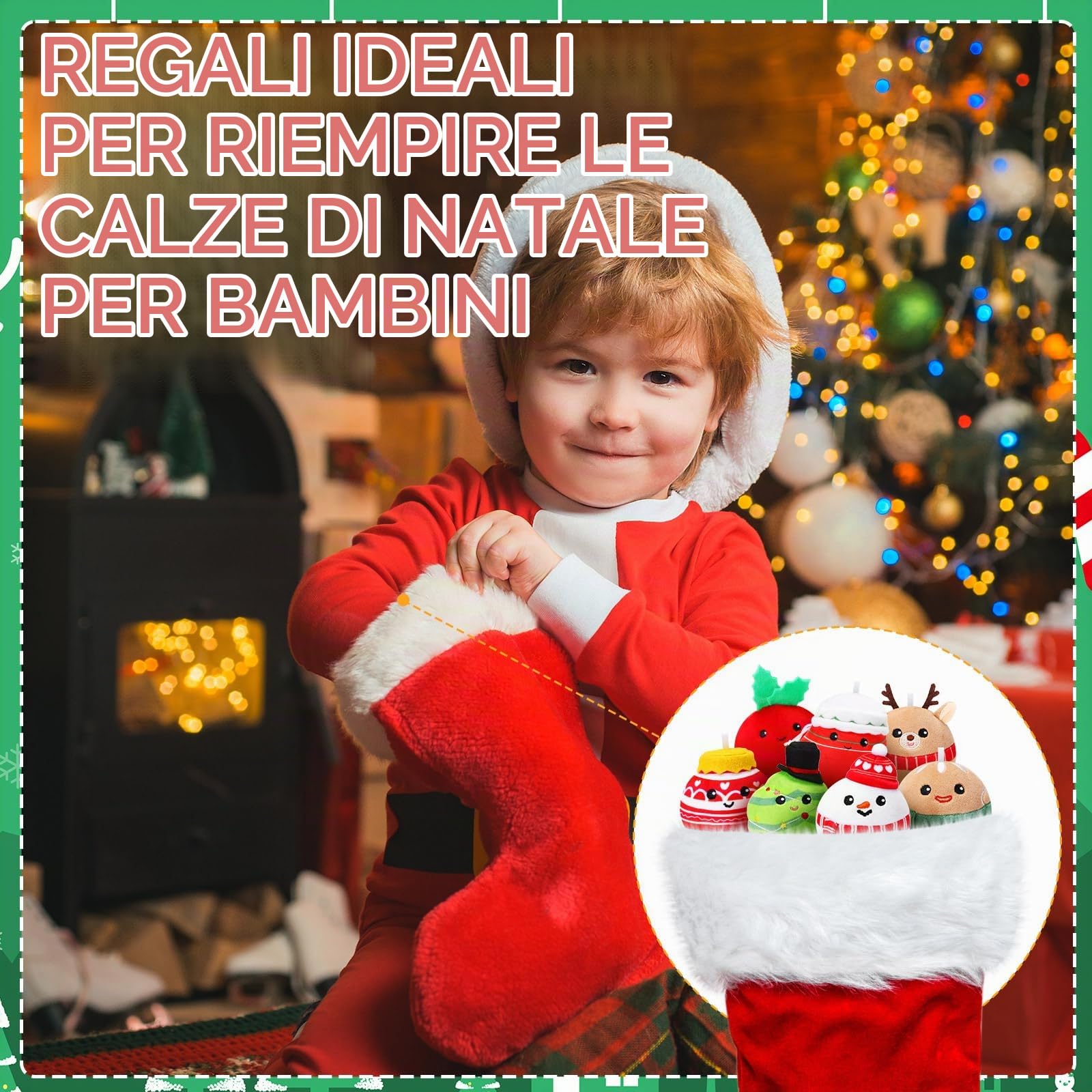 Aoriher 12 Ornamenti di Peluche Natalizi da 8 cm Giocattoli Bambola di Peluche di Babbo Natale Alce Pupazzo di Neve Omino di Pan di Zenzero Palla di Neve Fiocco di Neve per Albero di Natale
