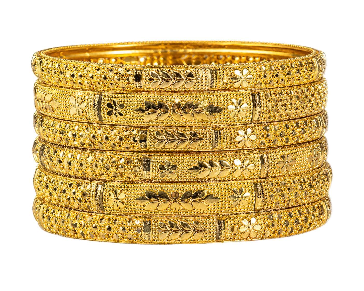 Gold-Toned Floral Engraved Bangles Set of 6-image-7