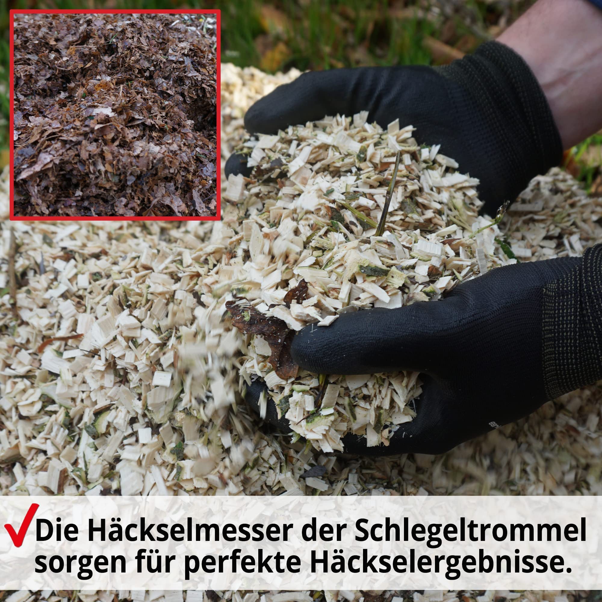 HECHT Benzin Häcksler 13 PS – 4-Takt Gartenhäcksler bis 89 mm | 389 ccm Schredder mit 2 Einfülltrichtern, Fahrwerk & Deichsel – für Gartenabfälle, Astwerk und Holz