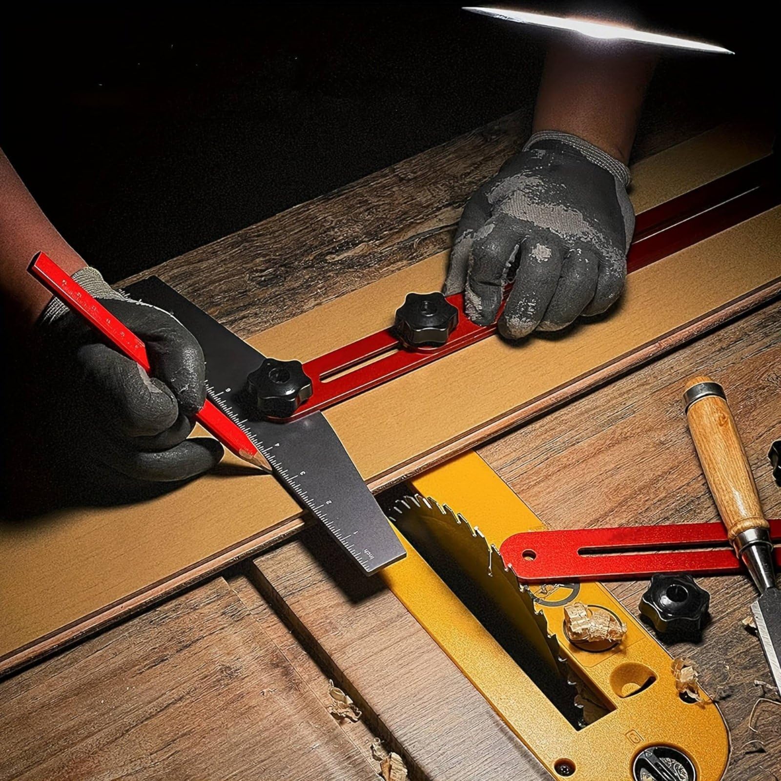 Righello Pieghevole Multifunzione con Custodia, Righello da Falegname Regolabile Precisione, Strumento di Tracciatura Legno per Ristrutturazione, Falegnameria, per Artigiani e Fai-da-te