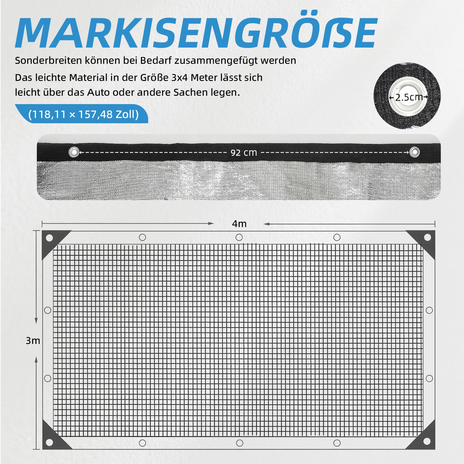 Sonnenschutznetz für Auto und Haustier, wärmeisolierendes Aluminiumfoliennetz,Sonnenschutznetz für Volkswagen T-ROC, Volkswagen Tiguan, Toyota Yaris Cross, BMW X1/iX1 SUVs.(4 * 3m)
