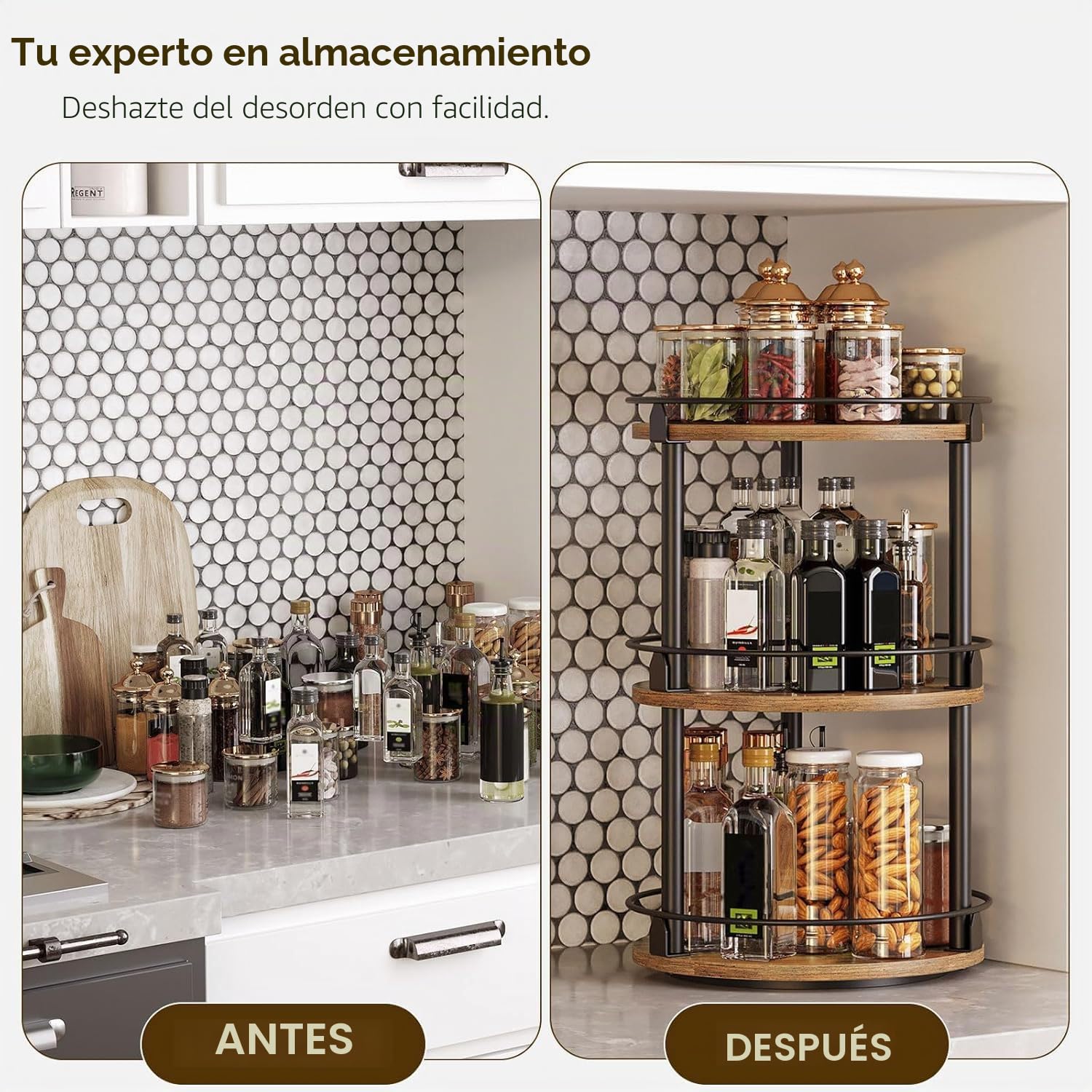 Especieros Para Cocina,Especiero Giratorio,De Tres Niveles Para Especias,Almacenamiento De Cocina,Adecuado Para Encimeras De Cocina,Baño, Etc.,De Uso Multifuncional,Portátil,Color Marrón Oscuro