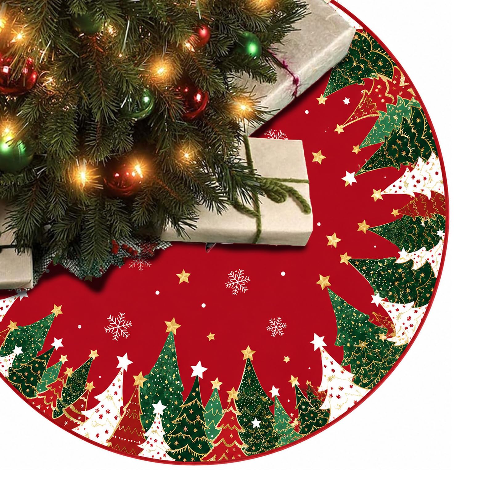 Jupe Sapin de Noel 120 cm Ronde, Tapis de Sapins Christmas Rouge Vert (B) | Tapis Sapin de Noel Rouge, Cache Pied Sapin de Noel, pour les décorations de Noël et les fêtes de fin d'année