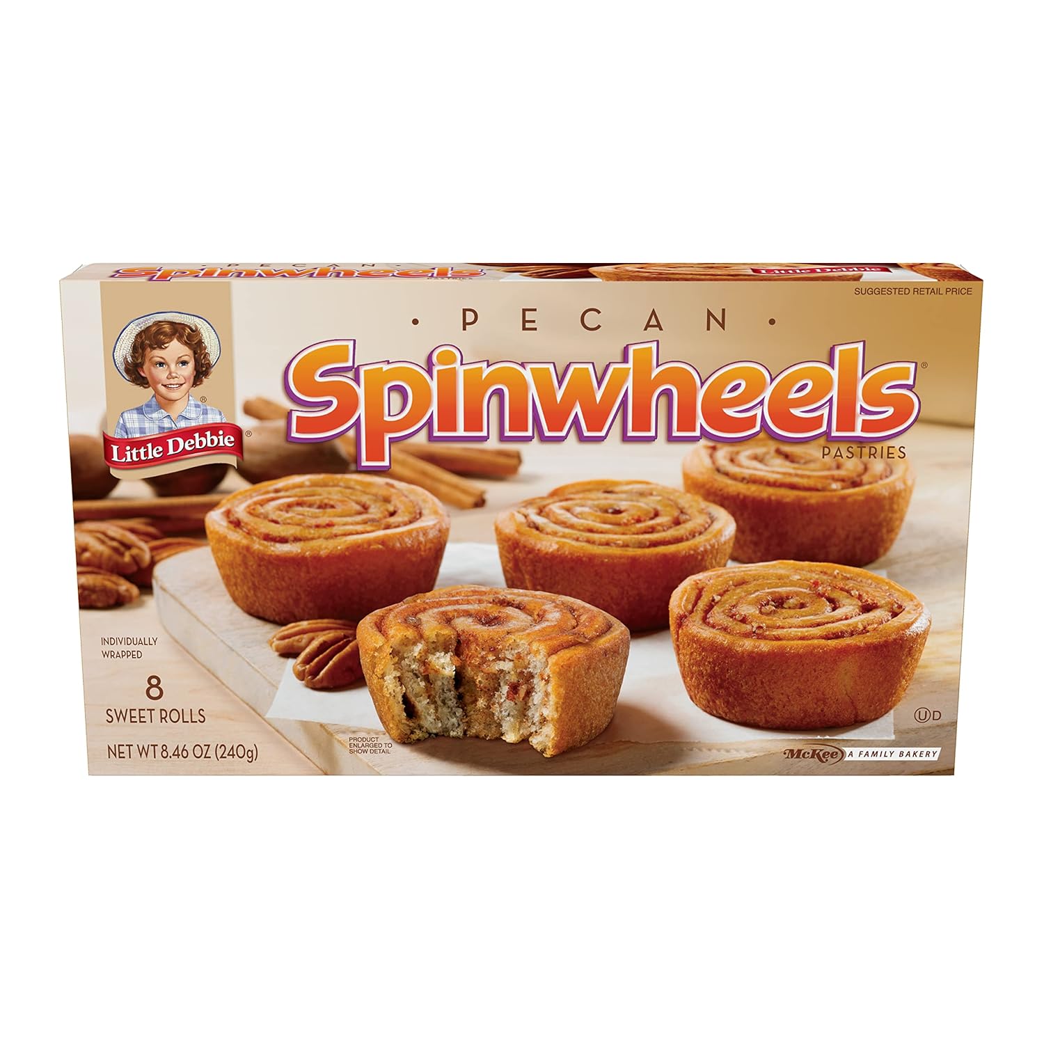 Little Debbie Pecan Spinwheels - Cinnamon Pecan Sweet Rolls, 8 Count Box, Nostalgic Morning Snack with Recipe Ideas