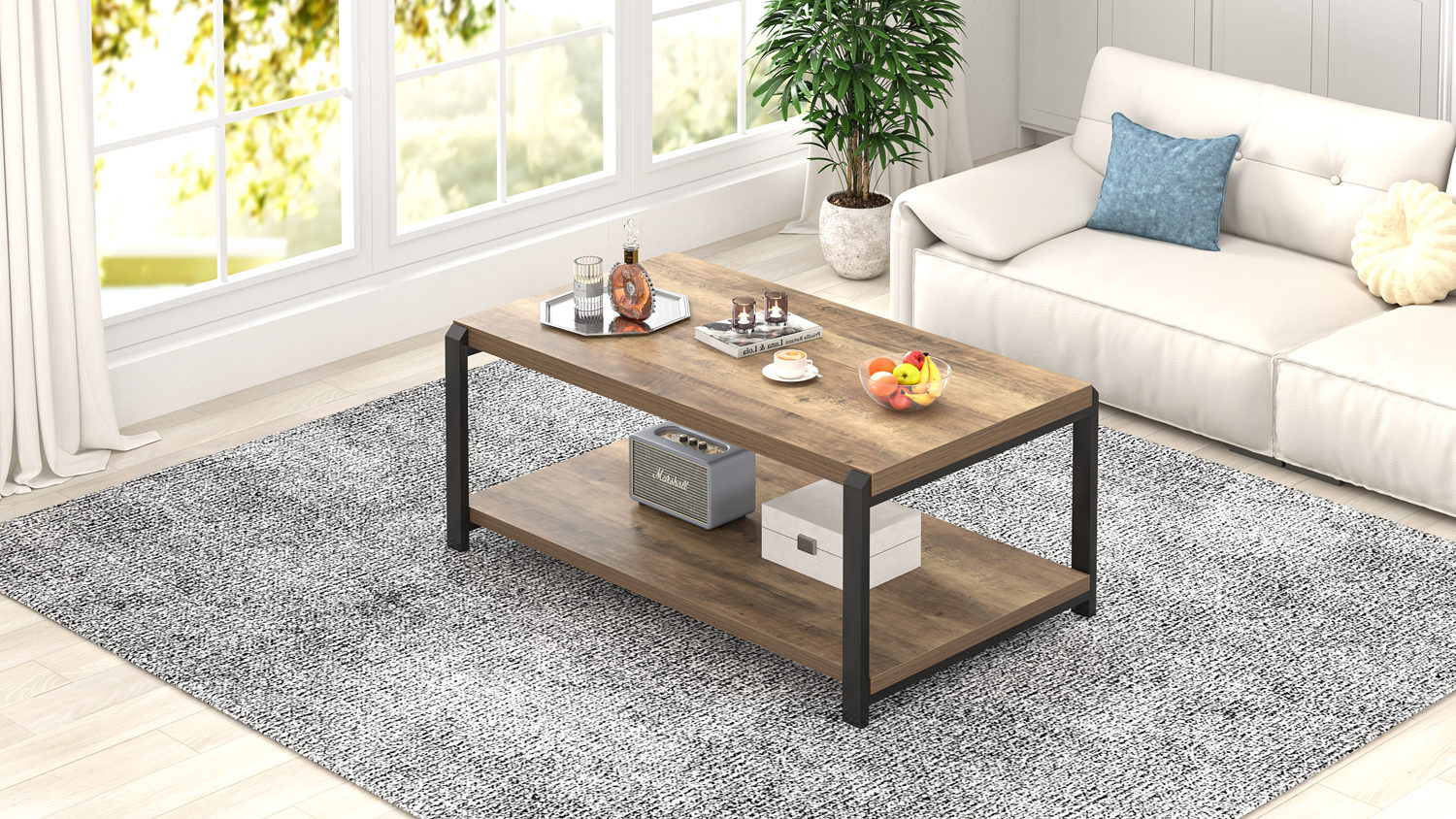 Amazon.com: EXCEFUR Modern Coffee Table, Rustic Wood and Metal