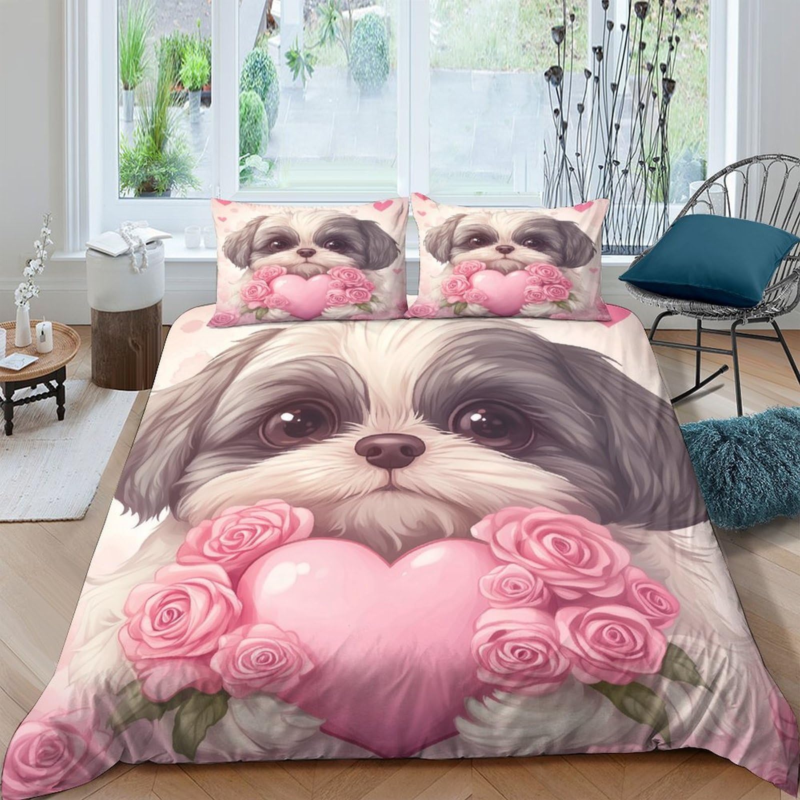Linge de lit chiot mignon 3D housse de couette lavable dessin animé 140x200