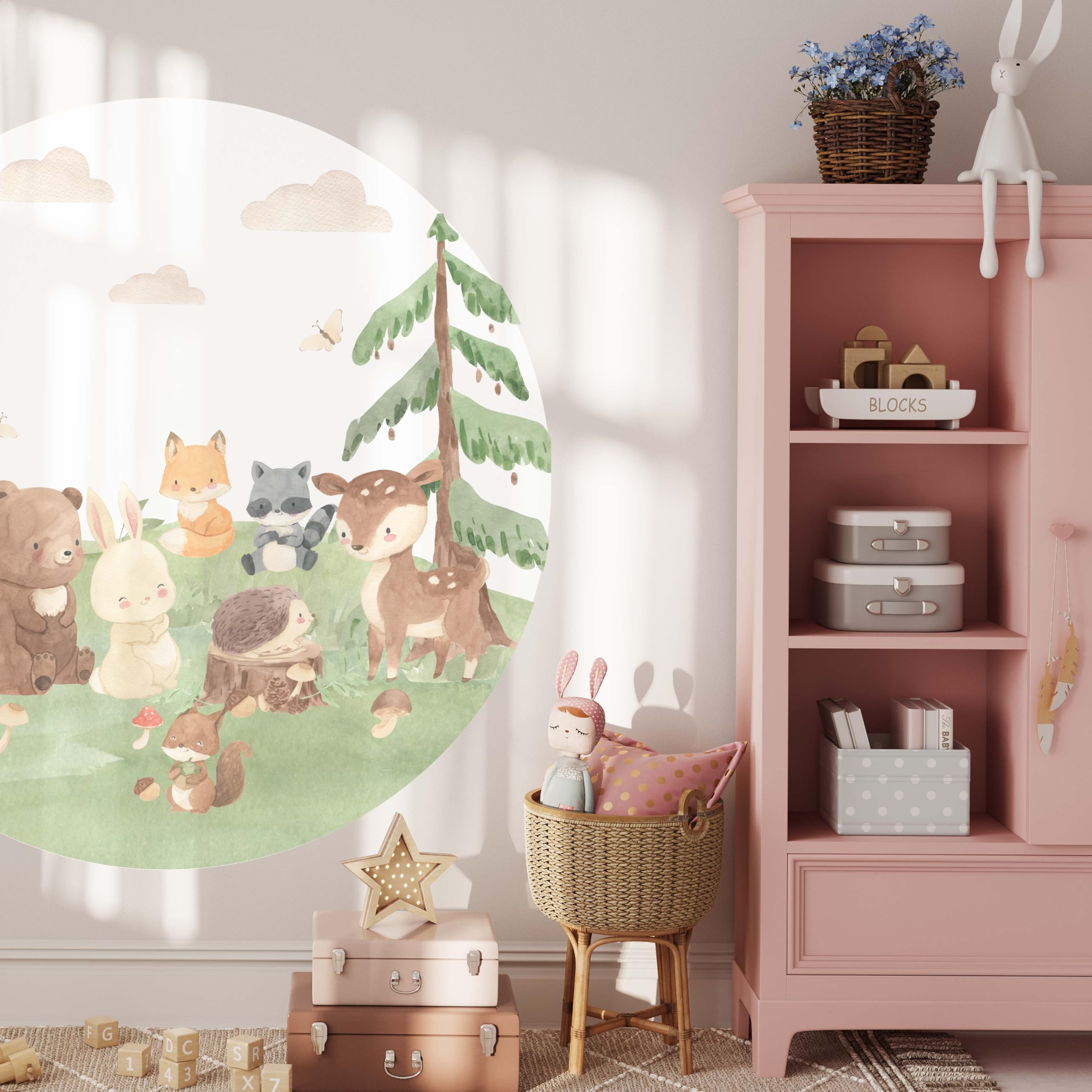 Kidsmood – Runde Wandsticker mit gestochen scharfen Farben | Hochwertiger Druck, schadstofffrei und einfach anzubringen | Aquarell Wanddeko fürs Kinderzimmer, Geschenk zur Geburt oder Taufe (180 cm)