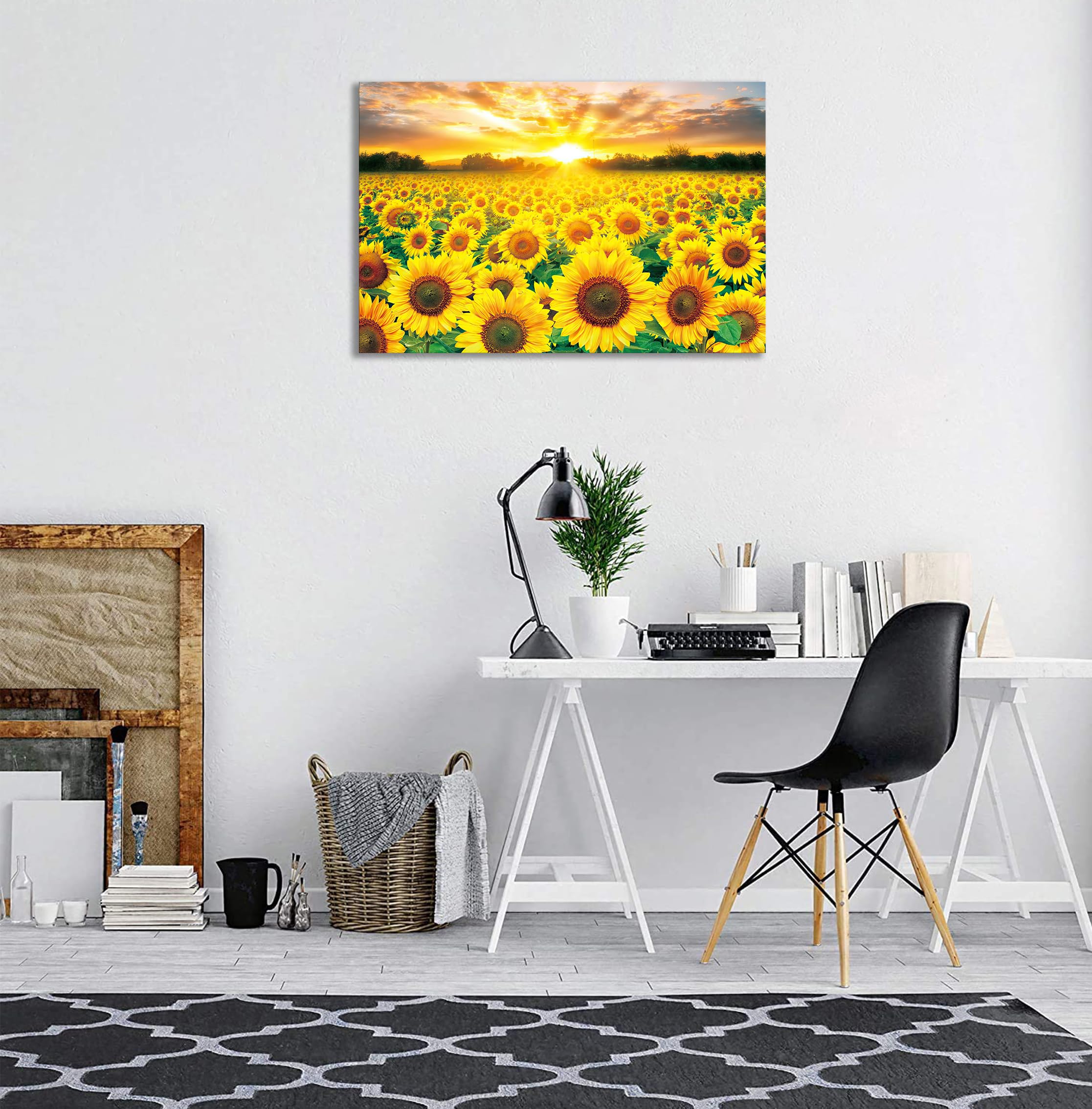Amazon.co.jp: アートパネル ひまわり 向日葵 風景画 キャンバス絵画 