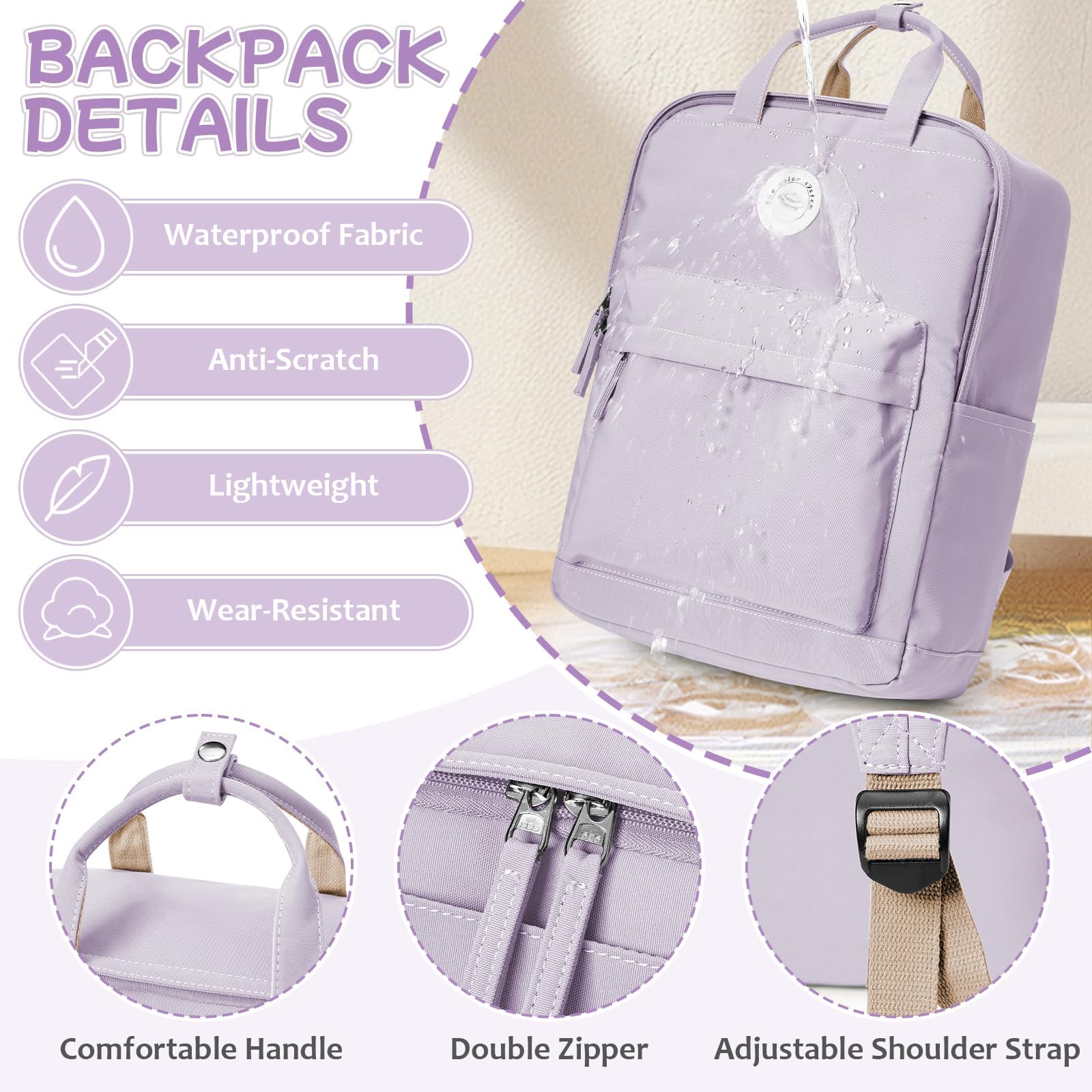 HYC00 Zaino Donna Scuola,Zaino Donna Casual Zaino Scuola Superiore Ragazza Zaino Università Zainetto Cartella, Impermeabile Zaino Porta PC 14 Pollici Zaino per Scuola Media Ragazza Ragazzi Backpack