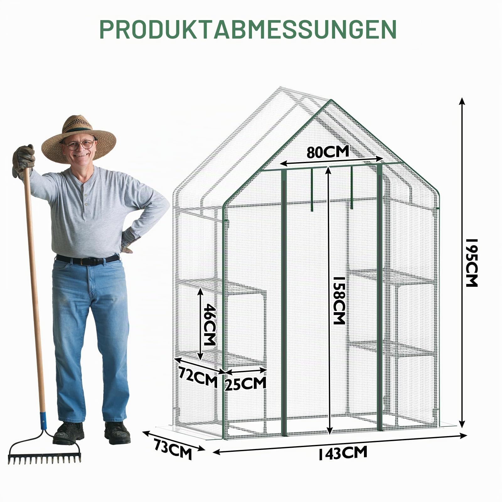 Soontrans Kompaktes Foliengewächshaus mit PE-Gitterfolie & mehreren Ebenen, 143x73x195cm, Gewächshaus für die Aufzucht von Setzlinge Kräuter Jungpflanzen, Stecksystem & Rolltür mit Reißverschluss(Weiß