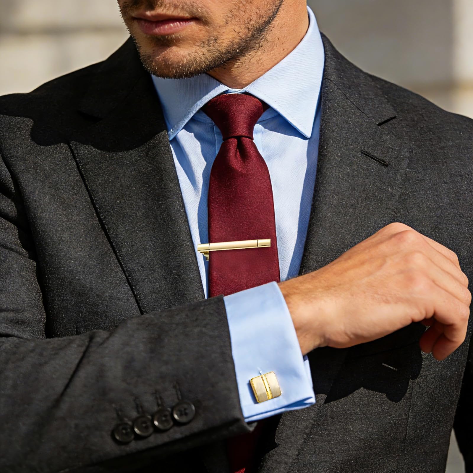 Avaner Ensemble de Boutons Manchette et Pince Cravate Homme: Boutons Manchette et Pinces Cravate Carré avec Coffret Cadeau pour Mariage, Cérémonie- Cadeau Anniversaire Fête des Pères