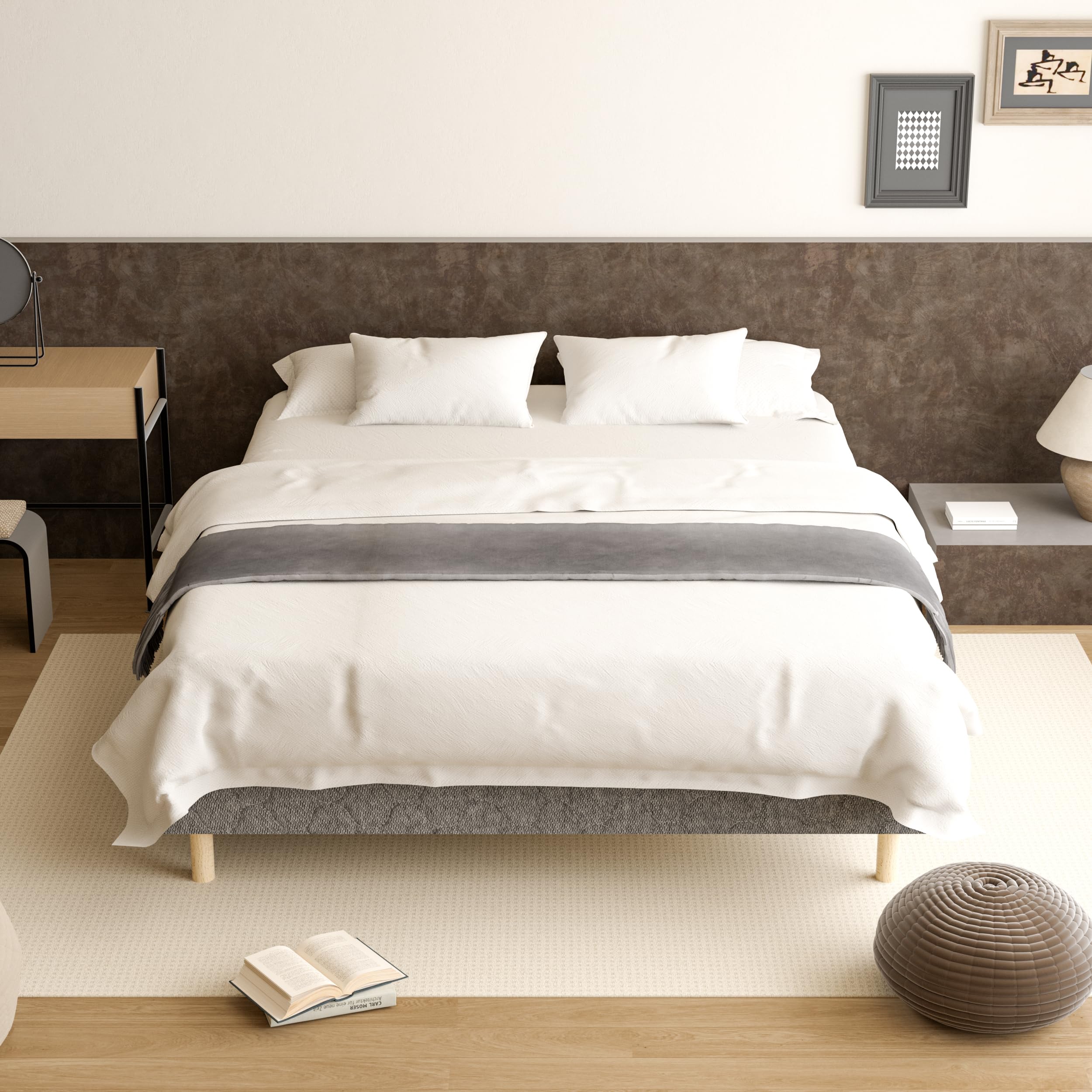 TEENO Sommier 160x200 | Lit 160 x 200 avec Sommier | Sommier Tapissier | 2x14 Lattes avec 9 Pieds | Hauteur du Cadre de Lit 29 cm | Espace de Couchage Spacieux et Confortable pour Toute la Famille