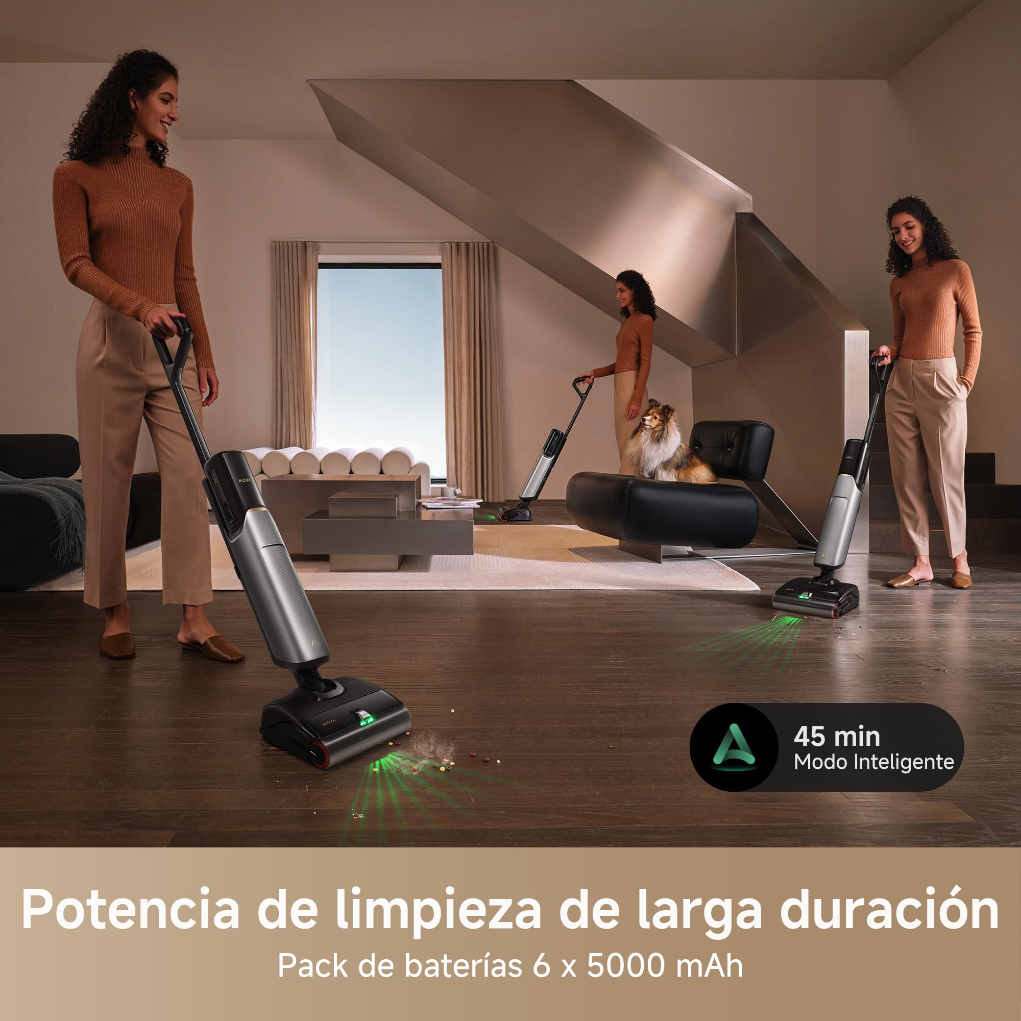 Mova X4 Pro Aspiradora seco y Mojado friega con Agua Caliente, sin enredos, autolimpieza 100°C, succión 20 000Pa, estación de Empuje, Cabezal de Cepillo LED, Dos Bordes, Ajuste de succión Inteligente