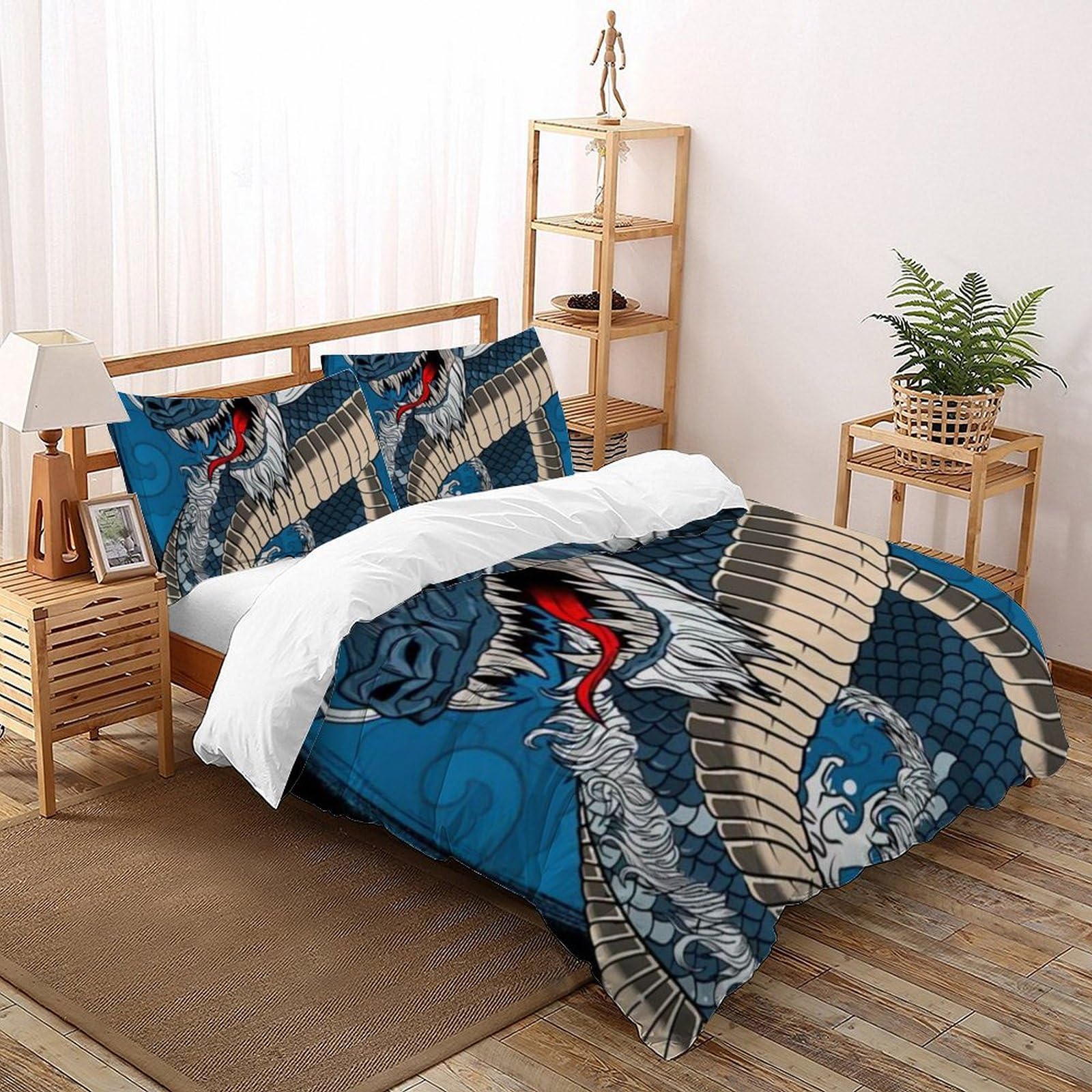 Linge de lit dragon 3D en microfibre respirante avec zip résistant