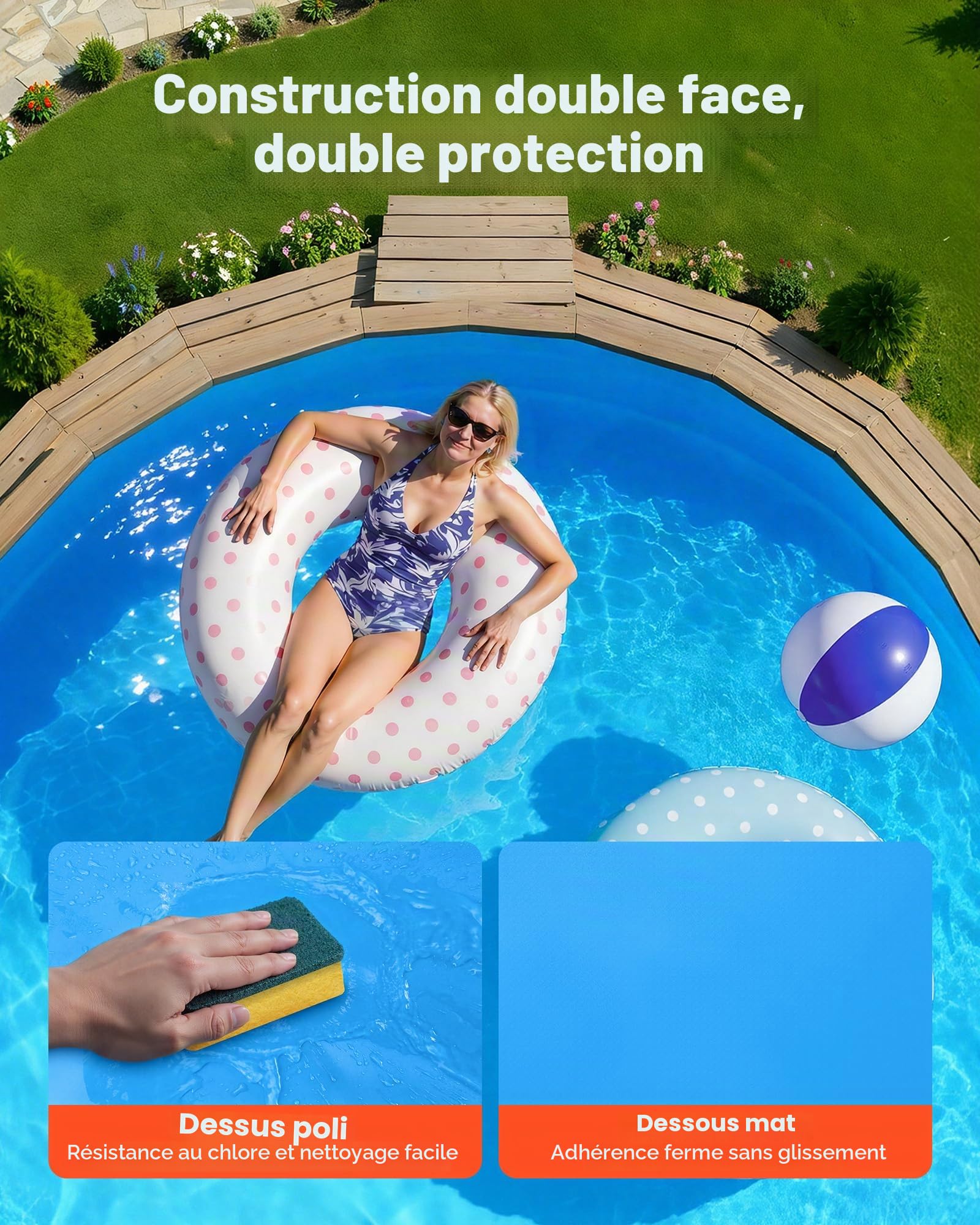 VEVOR Liner Piscine Hors-Sol Ronde Diamètre 360 cm Hauteur Paroi 90 cm Film Intérieur de Piscine Épaisseur 0,4 mm pour Rénovation Étanchéité, Système Overlap, en PVC, Anti-Déchirure, Anti-UV, Bleu