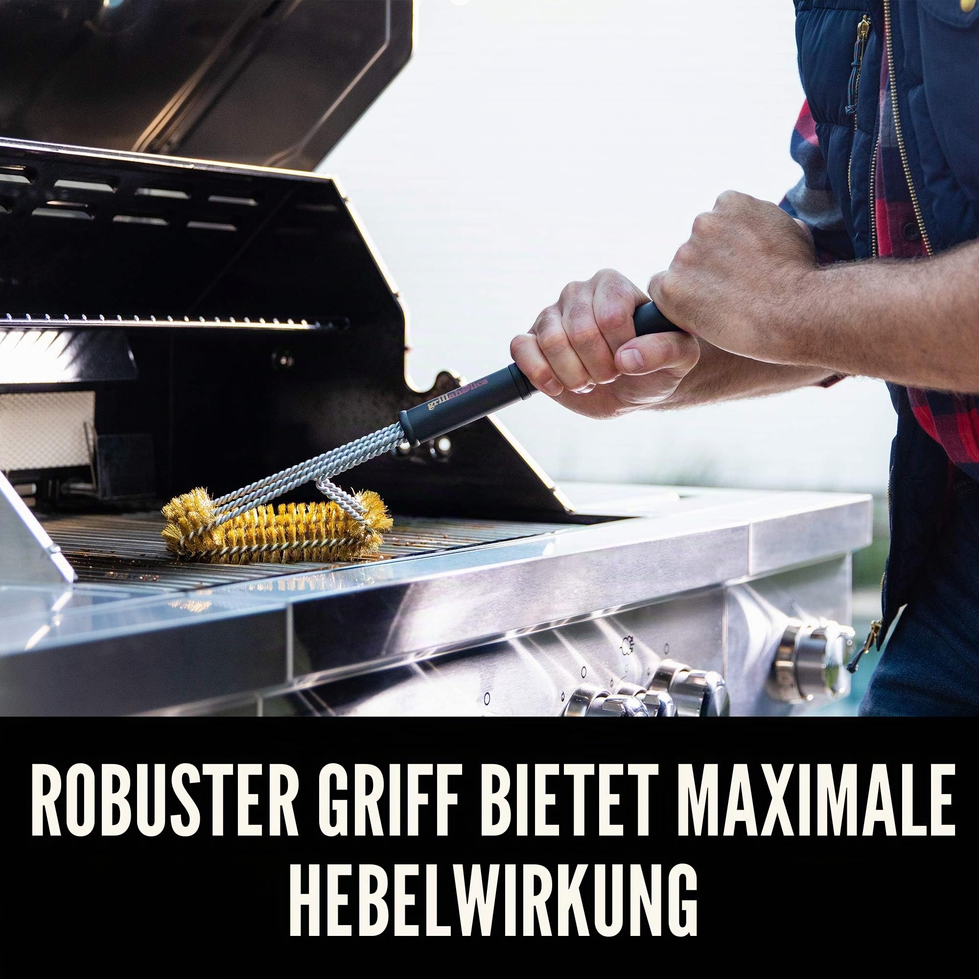Grillaholics Essentials Grillbürste aus Messing, weichere Messingborsten, Drahtgrillbürste für sichere Reinigung von Porzellan- und Keramikrosten