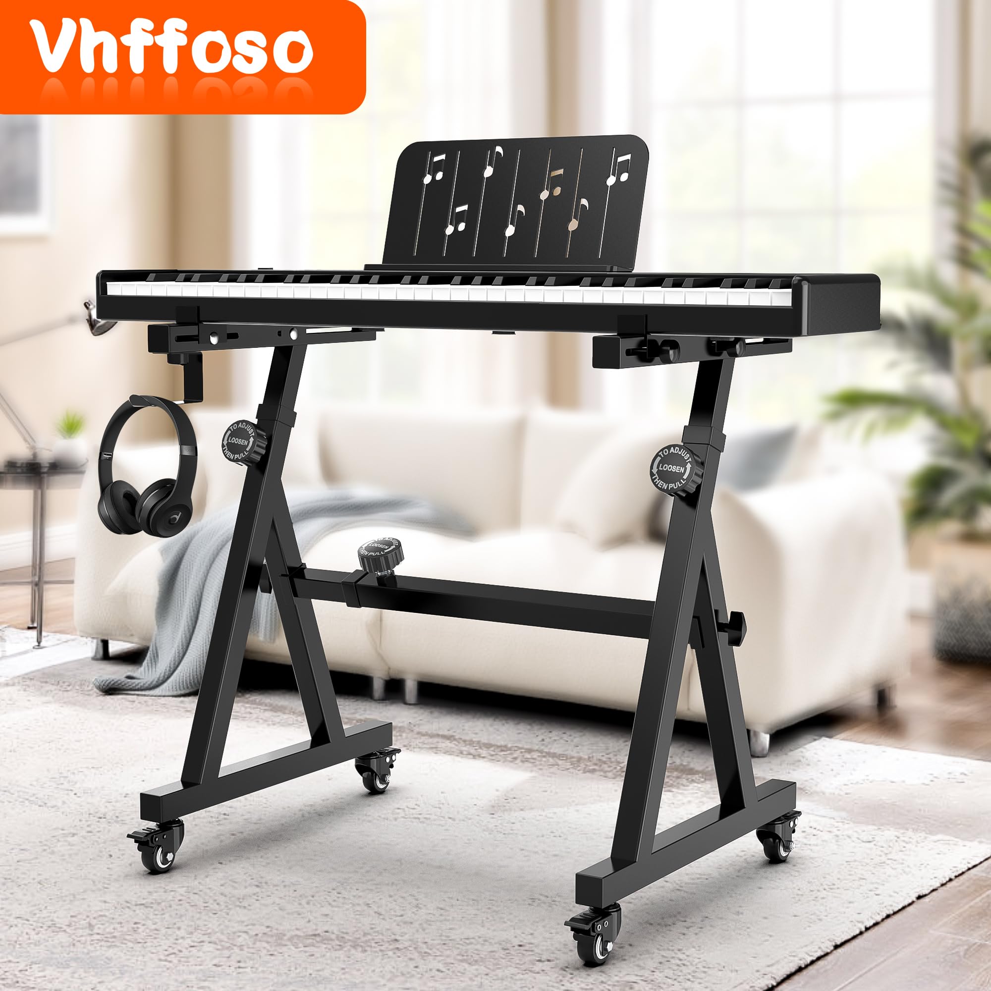 Vhffoso Keyboard Ständer,Tastatur für 54-88 Tasten, Keyboardständer breiten-/höhenverstellbar, faltbar, Klavierständer Z Form, E Piano Ständer,digital piano stand (Schwarz)