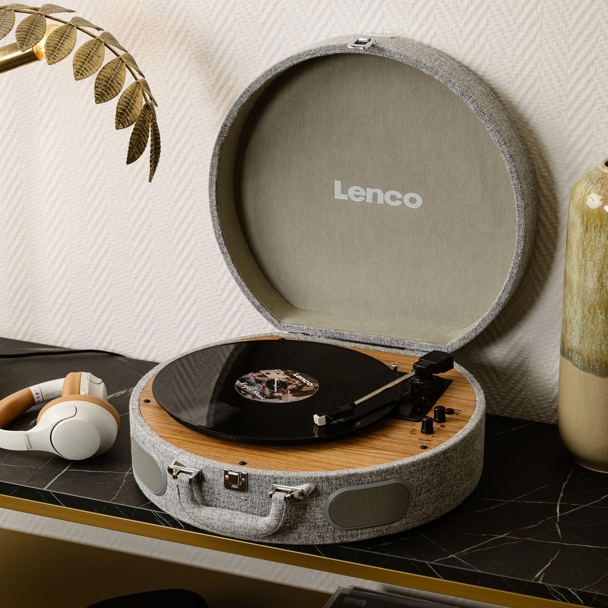 Lenco LS-66GY - Plattenspieler mit Lautsprechern u. Bluetooth | LS-66 - Schallplattenspieler - Vinyl Player - AT3600 Pickup - Riemenantrieb - Auto-Stop
