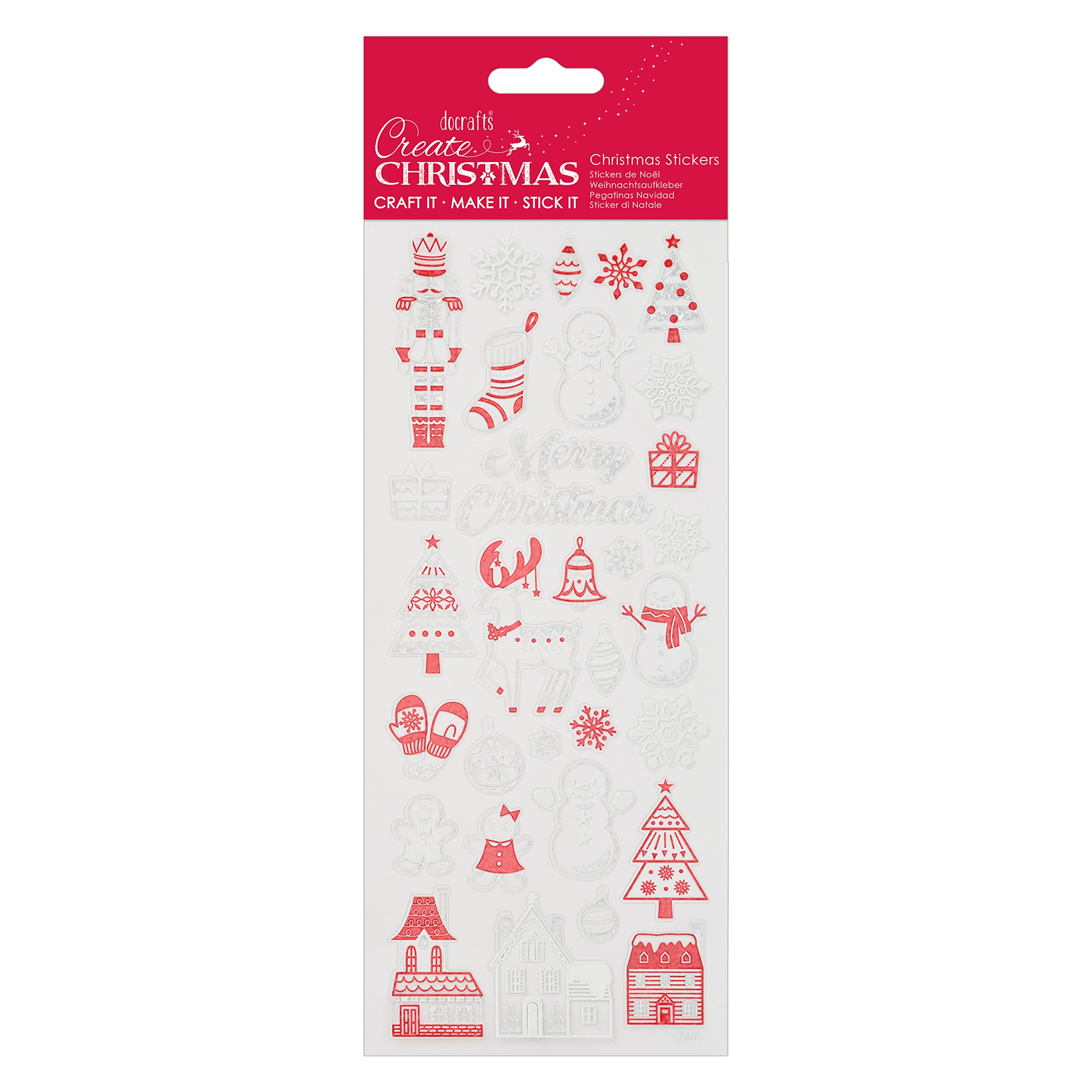 Create Christmas Shiny Outline Stickers, Festive Houses, Multicoloured, Single Sheet, Christmas Stickers for Kids and Adults, Ideal Labels for Card Making, Craft Projects and Scrapbook Stickers
