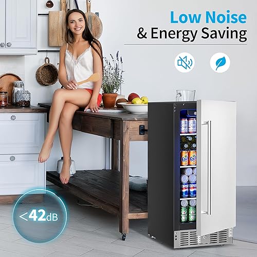 Miniatura 6 de Refrigerador de bebidas bajo encimera de 15 pulgadas, refrigerador de bebidas de 126 latas con puerta de acero inoxidable para cerveza, vino,