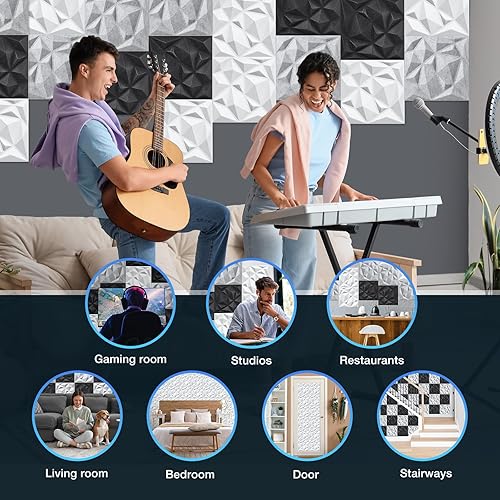Miniatura 6 de Paneles de pared acústicos 3D, paquete de 12 paneles cuadrados a prueba de sonido para decoración de pared interior, panel hueco absorbente de