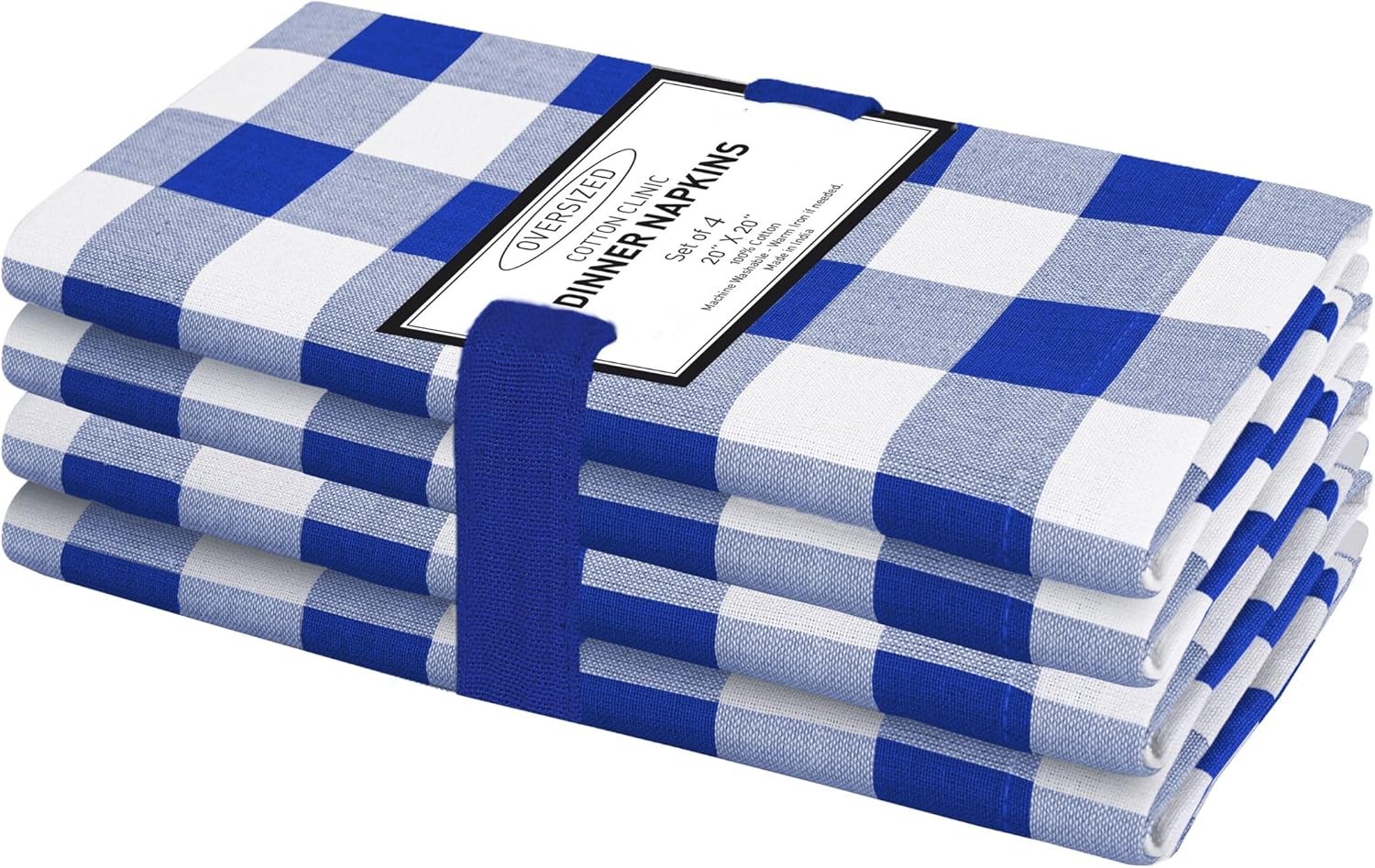 Cotton Clinic Dinner Napkins 100% Cotton 20x20 Inch Set of 4 Gingham Check - Soft Durable Reusable Table Napkins for Dining Weddings Parties Holidays Easter and Everyday Use Cloth Napkins Navy Blue