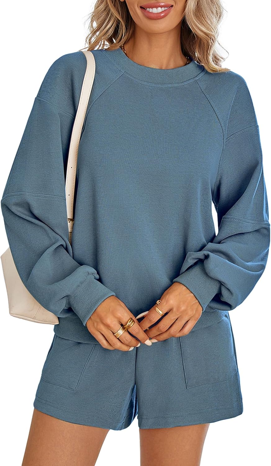 Women's 2 Piece Lounge Matching Sets Sweat Shorts Sweatshirt Tops Sweatsuit Track Suit Pajama Set Fashion Fall Clothes - Image 7