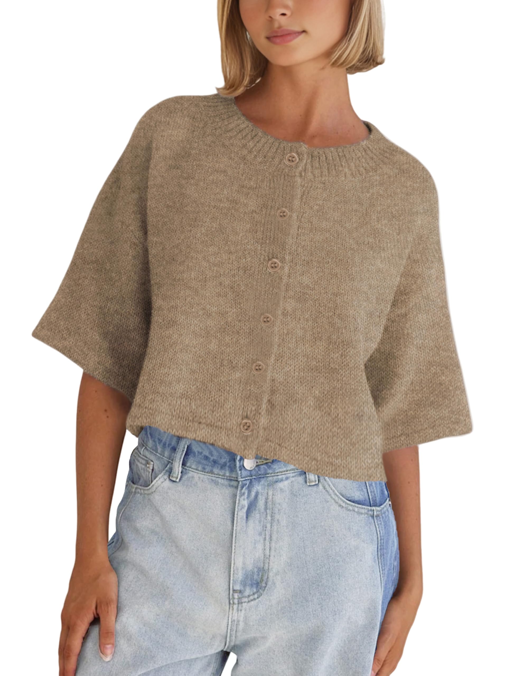 Springrain Cardigan Sweaters for Women Lightweight Knit Cropped Cardigan Button Up Solid Knitwear