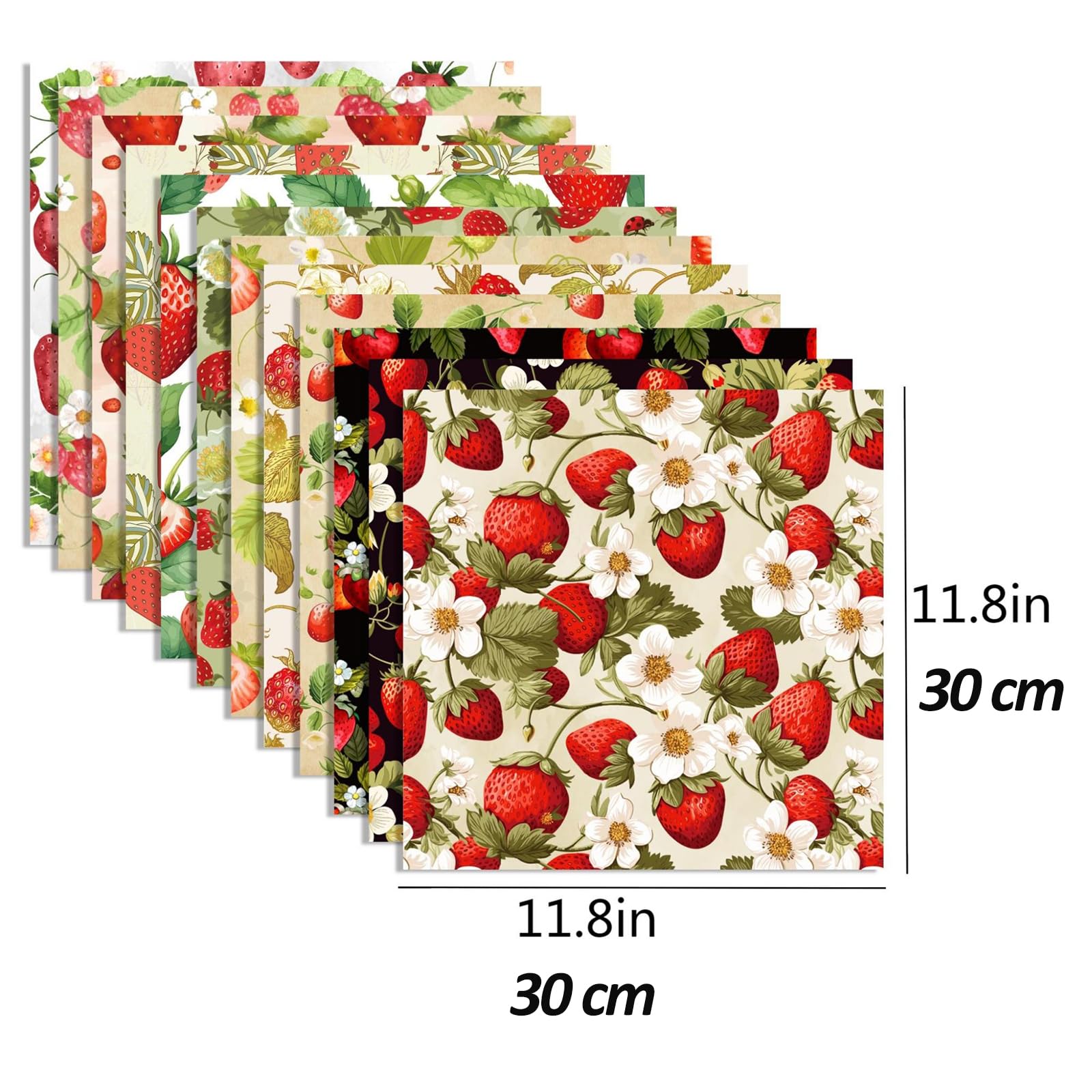 Scrapbook - Carta da 30 x 30 cm, motivo fragola, 12 motivi, 24 fogli di carta per decoupage double face, graziosa carta decorativa, scrapbook fai da te per giornali, scrapbooking