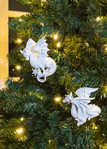 Miniatura 6 de Kurt Adler - Juego de 2 adornos de dragón de copo de nieve plateado y blanco, 4.5 pulgadas