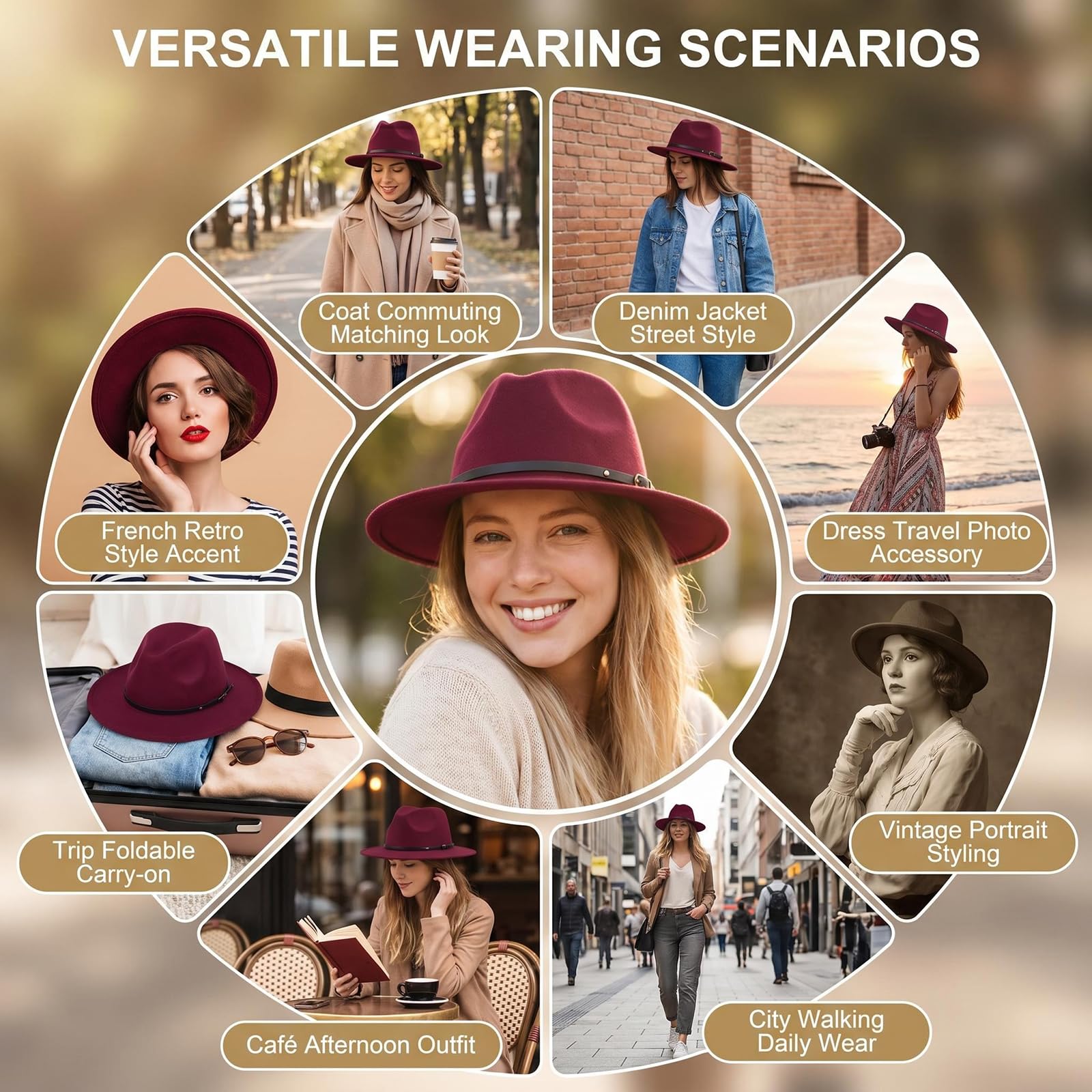 Chapeau Fedora unisexe à large bord avec boucle de ceinture réglable classique Panama Église Chapeau pour homme et femme
