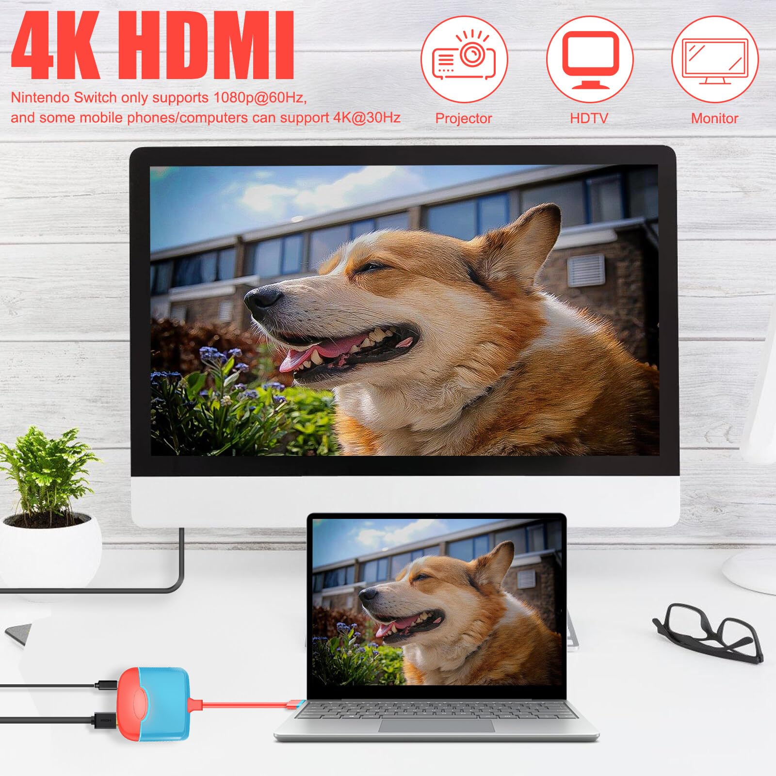 Station d'accueil 3 en 1 pour Nintendo Switch OLED, Switch Station d'accueil de type C 100 W, adaptateur TV avec 4 K HDMI USB 3.0 PD Charge USB C, adaptateur USB Type C vers HDMI pour Switch, Mackbook