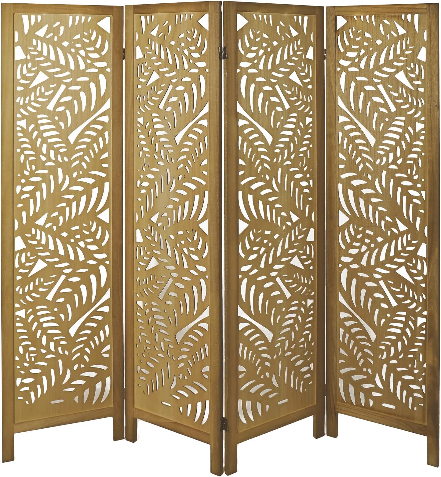 4 Panel Room Divider,Cutout Wood Room Dividers and Folding Privacy Screens,Foldable Natural Wooden Lightweight Room Partition for Office, Bedroom,Terrace (Brown)