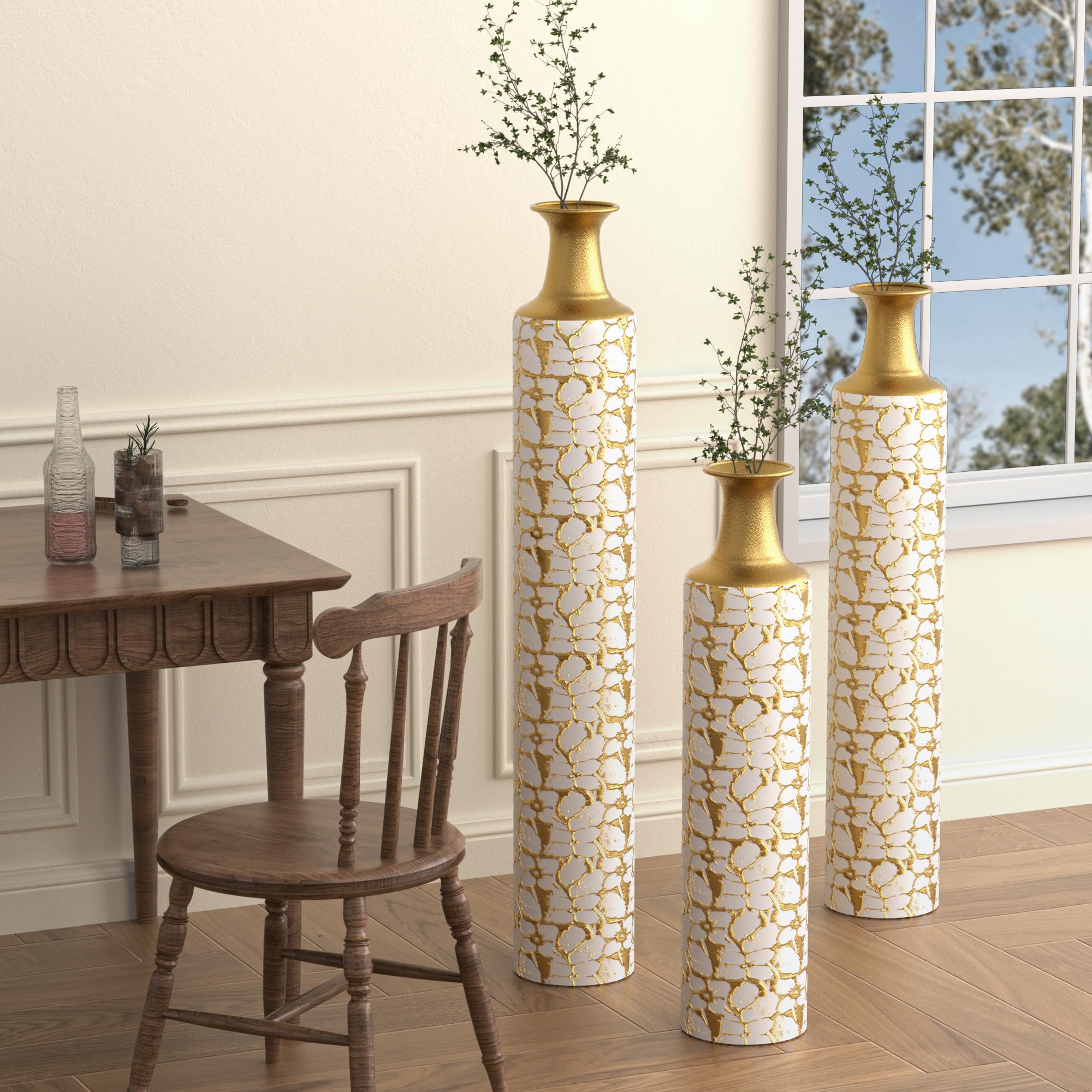 Metal Floor Vase Decorative Tall Vases for Floor, Big Floor Metal Vases, Set of 3 Big Vases for Decor Living Room Floor, Tall Vases for Home