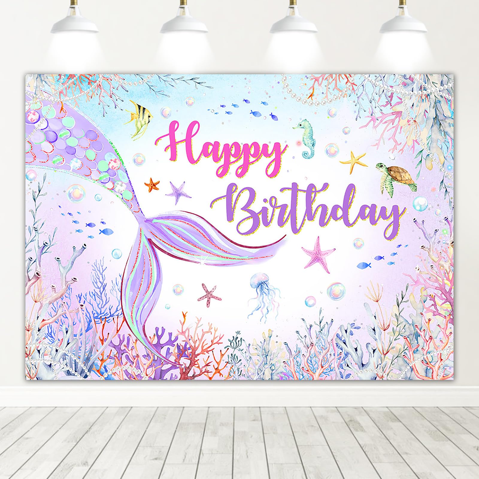 Mocsicka Mermaid Birthday Backdrop Blue and Purple Under The Sea Background for Girls Birthday Party Decor Photo Booth Props (7x5ft)