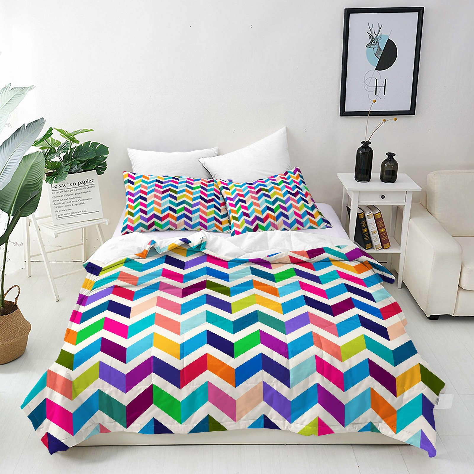ANHOPE Custom Duvet Cover Set Customized Size 3 Pcs Bedding Set for All Season Geometric Rainbow Chevron Stripes 3D Printed Pattern Personalised Quilt Cover for Kids Adults Birthday Wedding โ image 1