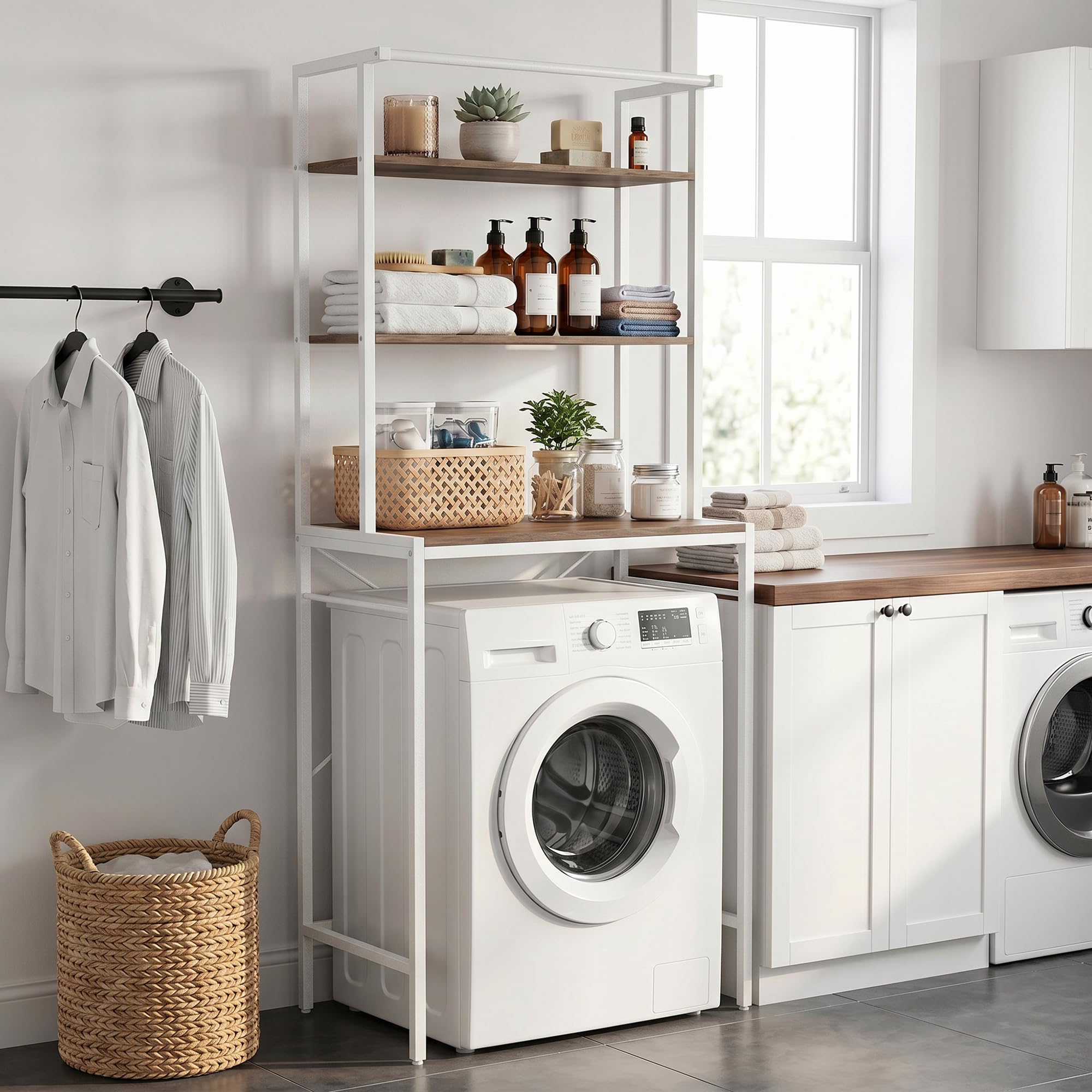 HOMCOM Estante para Lavadora 3 Niveles 67x40x161,8 cm Marrón y Blanco