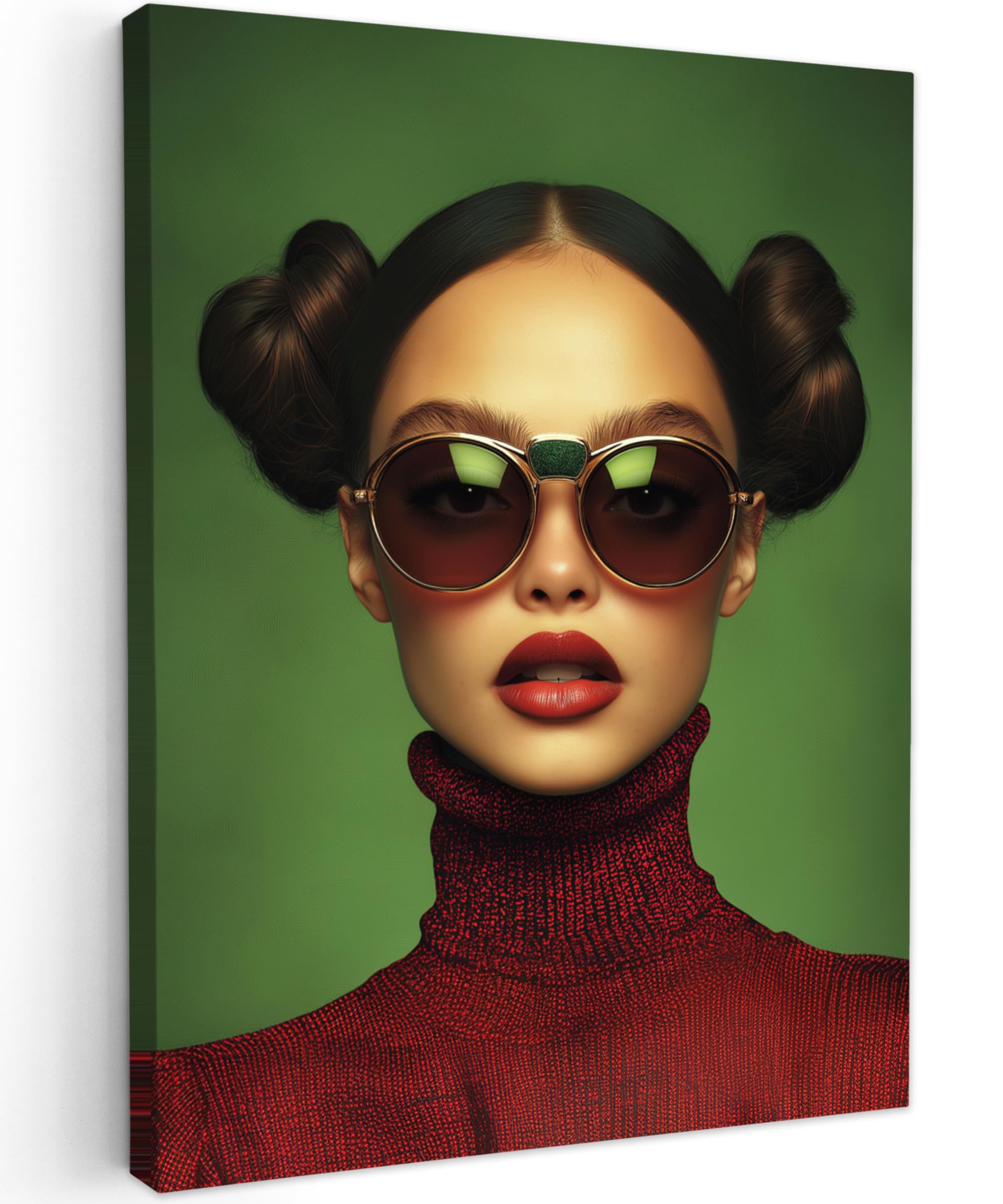 MuchoWow© Bild auf Leinwand 50x70 cm Schlafzimmer Bilder Badezimmer Wand Deko Wohnzimmer Modern Wanddeko Bilderwand Geschenk Frau - Grün - Brille - Ästhetisch - Modern